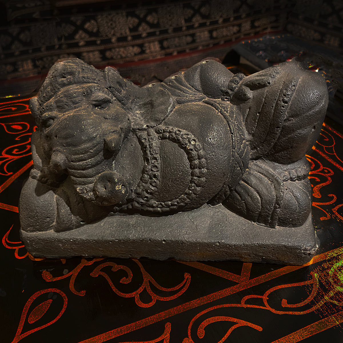 Cast Stone Reclining Ganesha - Vintage India NYC