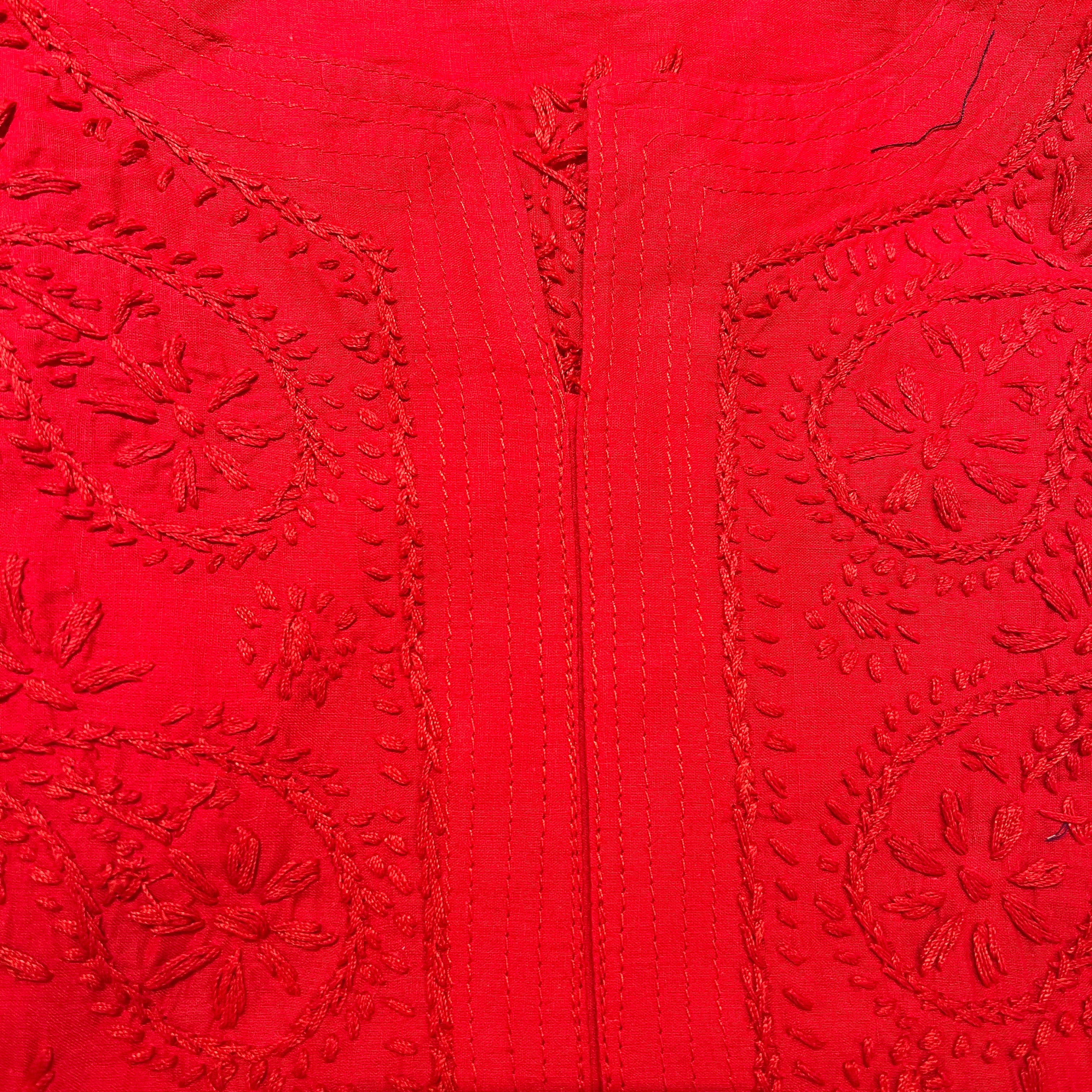 AR Long Embroidered Cotton Tunic Kurtis - M - Vintage India NYC