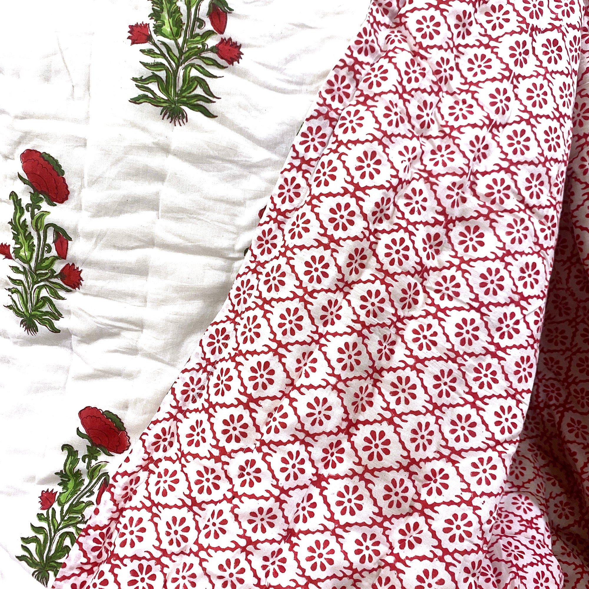 Red & Green Reversible King Quilt - Vintage India NYC