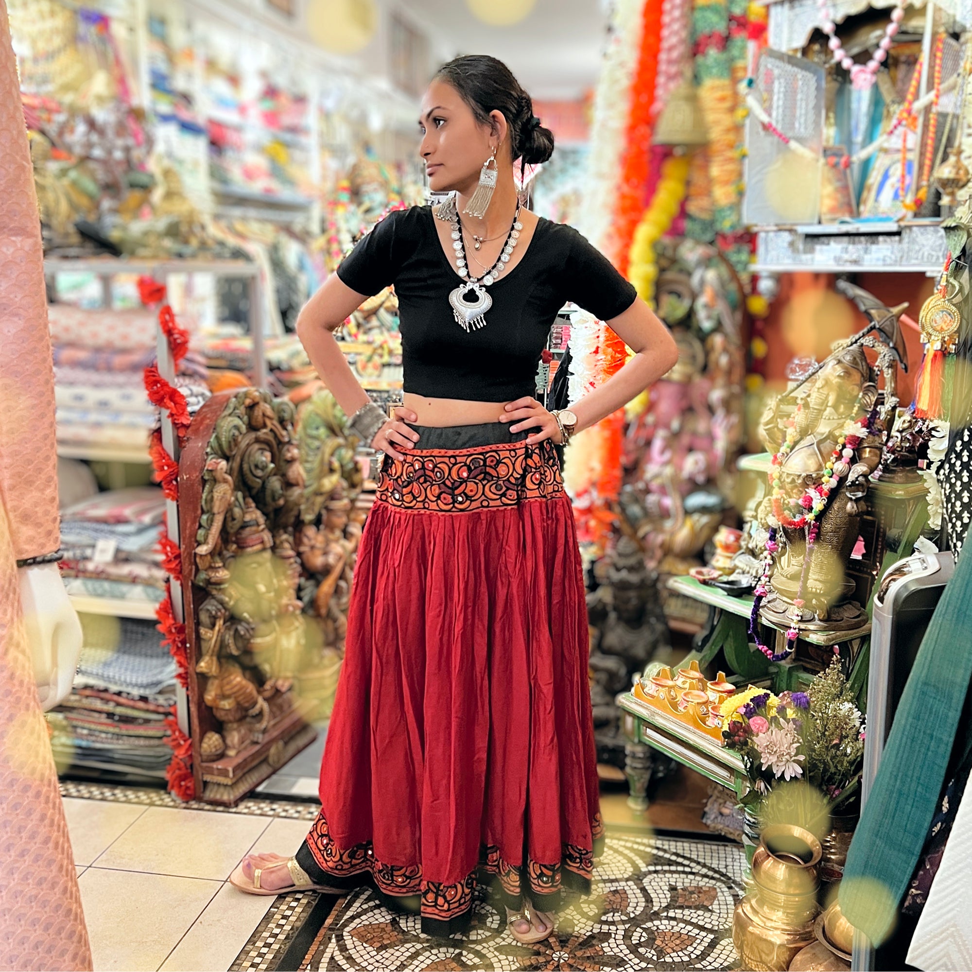 Vintage Banjara Skirt-Red Embroidered - Vintage India NYC