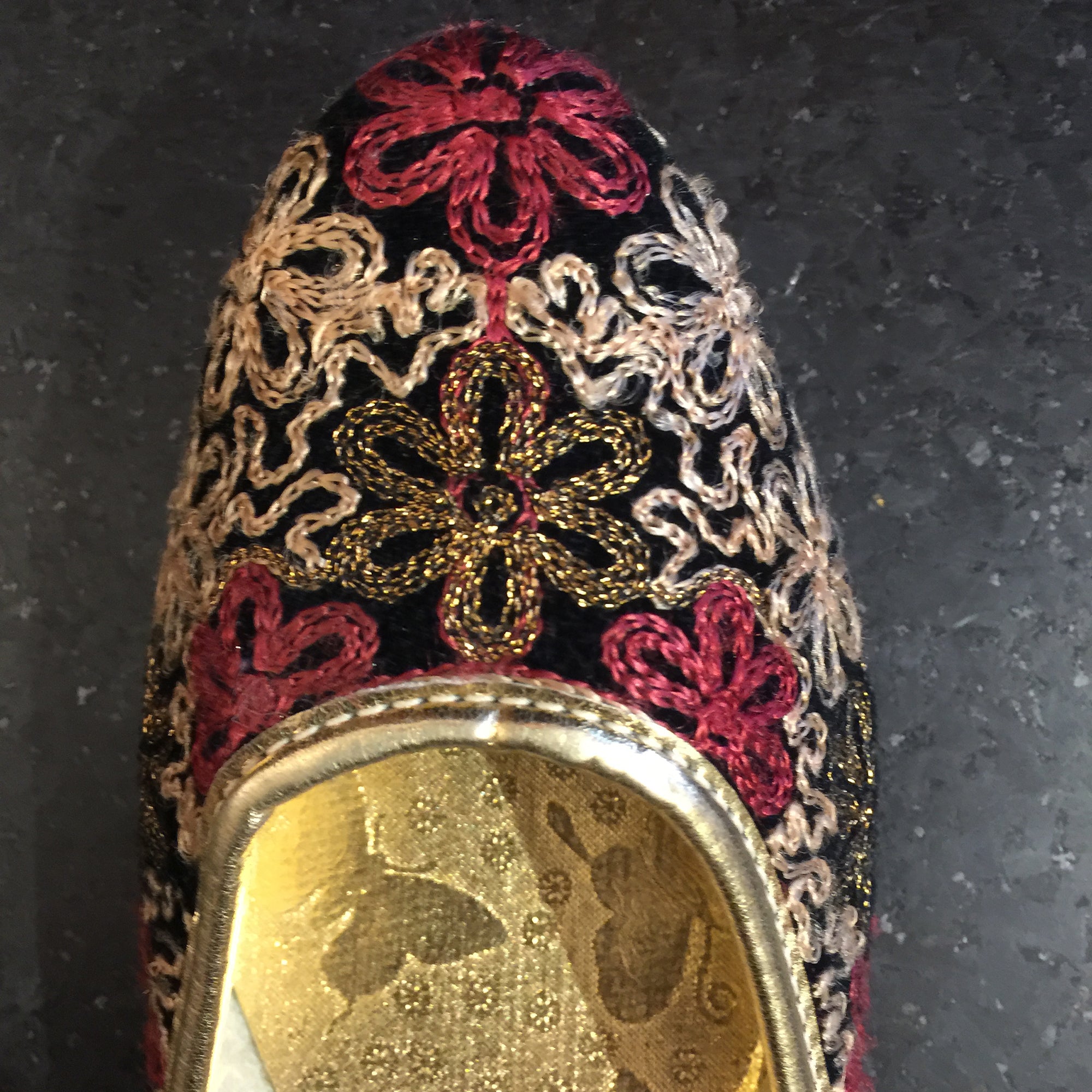 Black Velvet Floral Jutti - Vintage India NYC