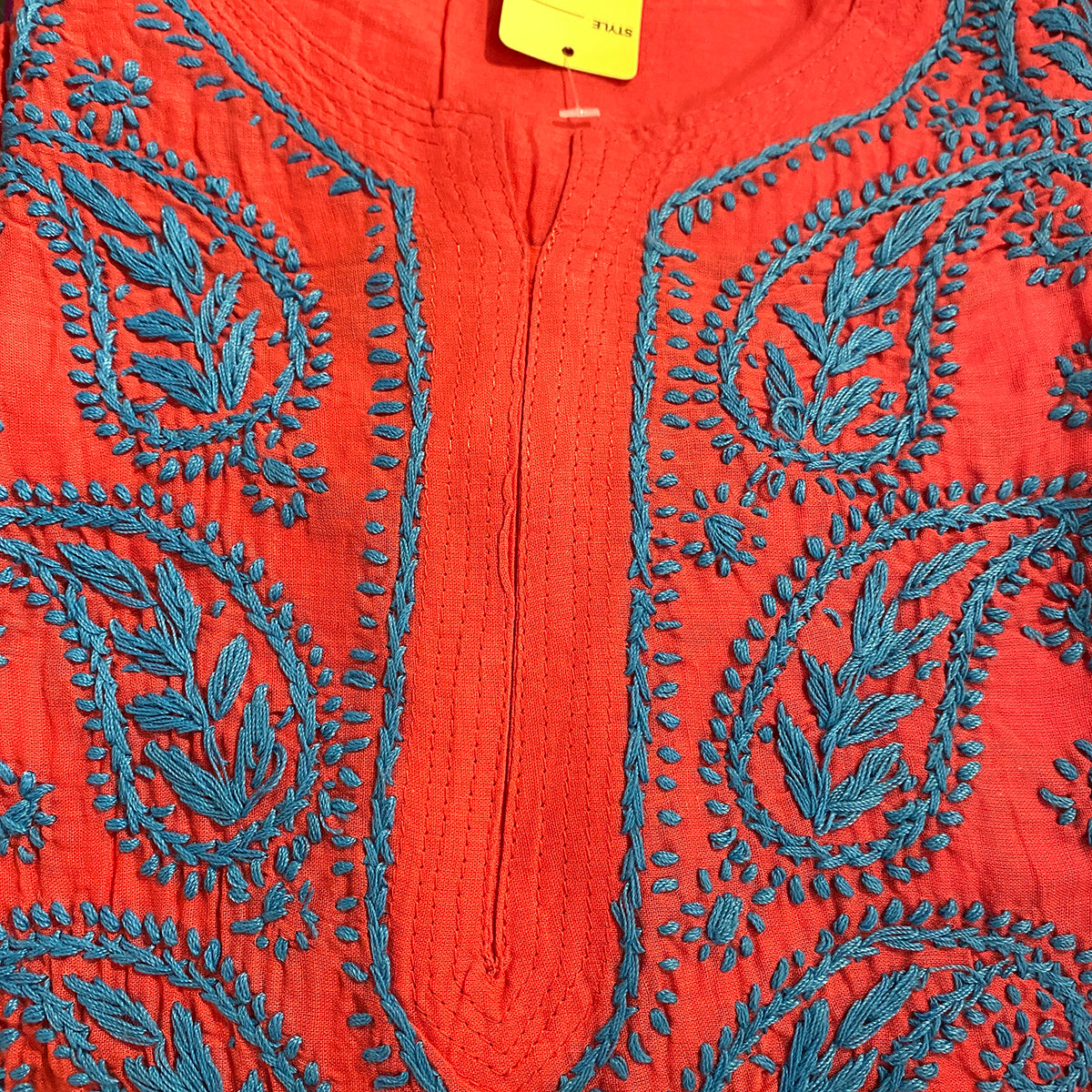 AR Long Embroidered Cotton Tunic Kurtis - M - Vintage India NYC
