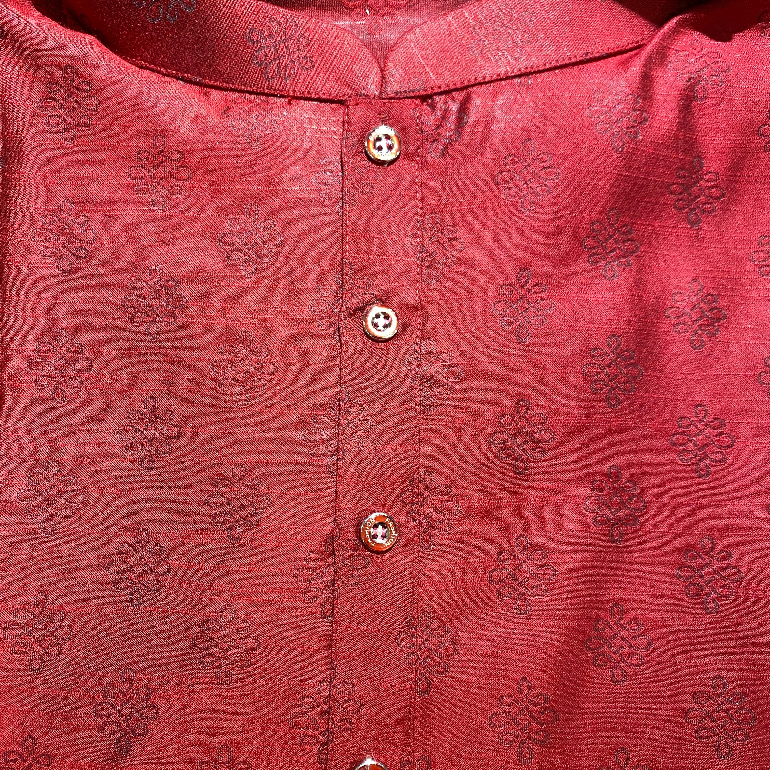 Red Brocade Kurta-Size 44 - Vintage India NYC