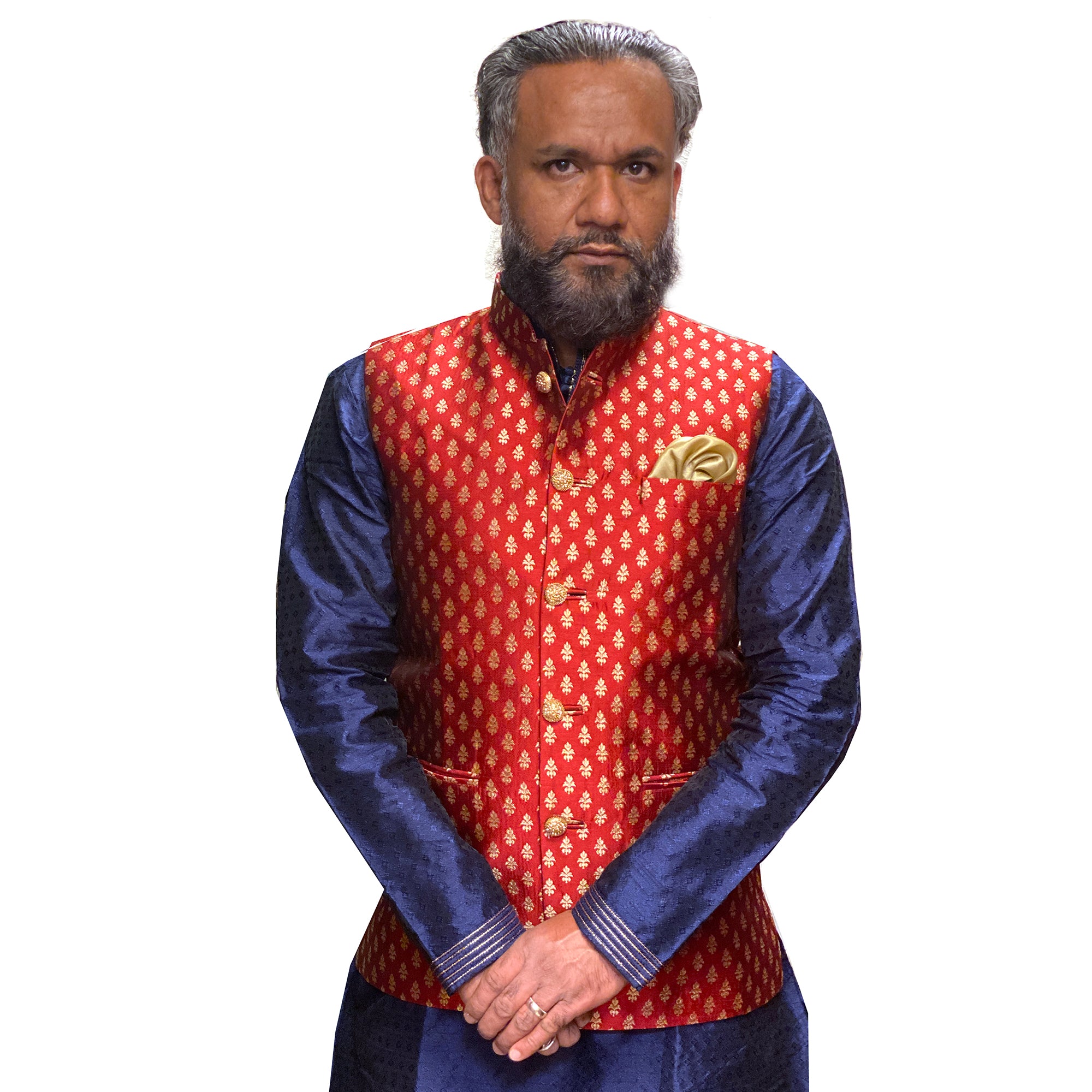 DK Navy Brocade Men Vest-2 Colors - Vintage India NYC