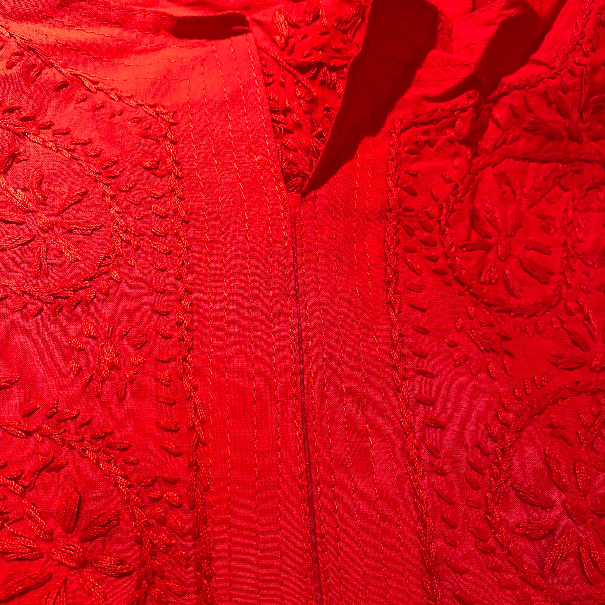 AR Long Embroidered Cotton Tunic Kurtis- L - Vintage India NYC