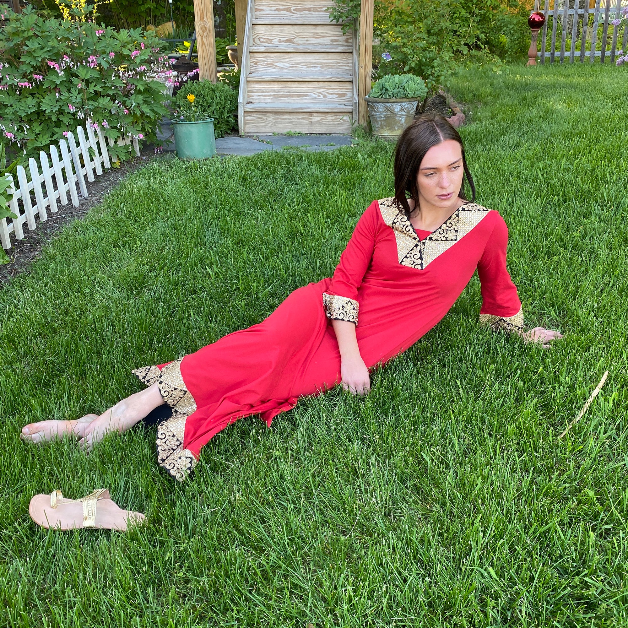Red Cotton Kaftan - Vintage India NYC