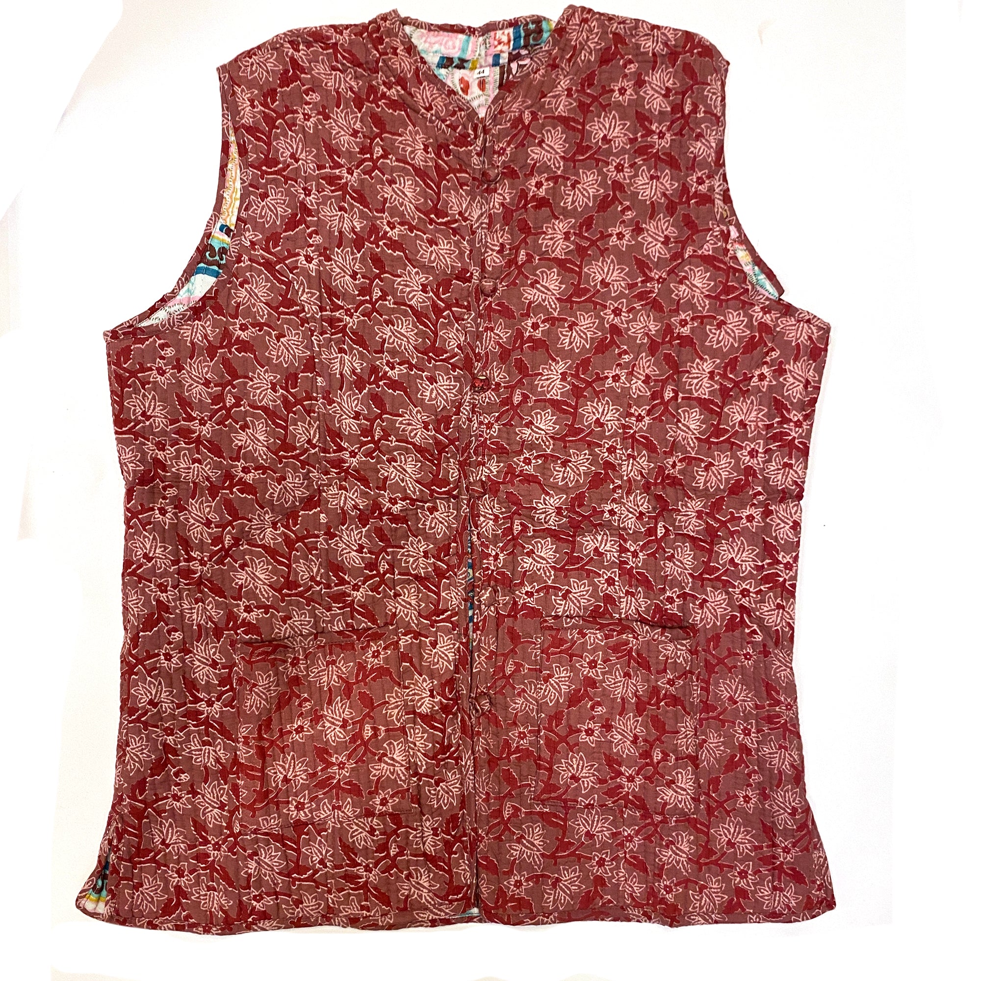 Red and Mauve Floral Quilted Vest - Vintage India NYC