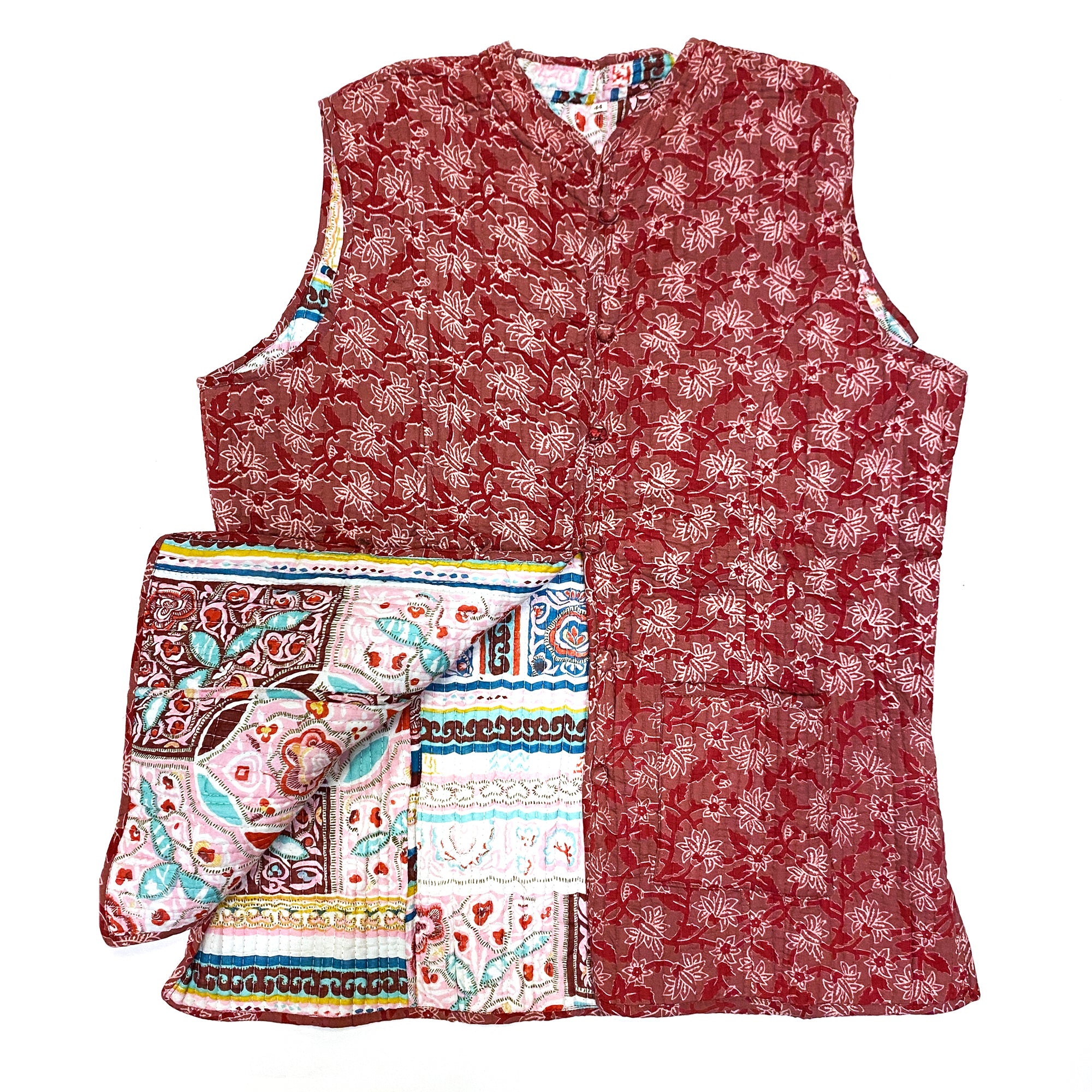 Red and Mauve Floral Quilted Vest - Vintage India NYC