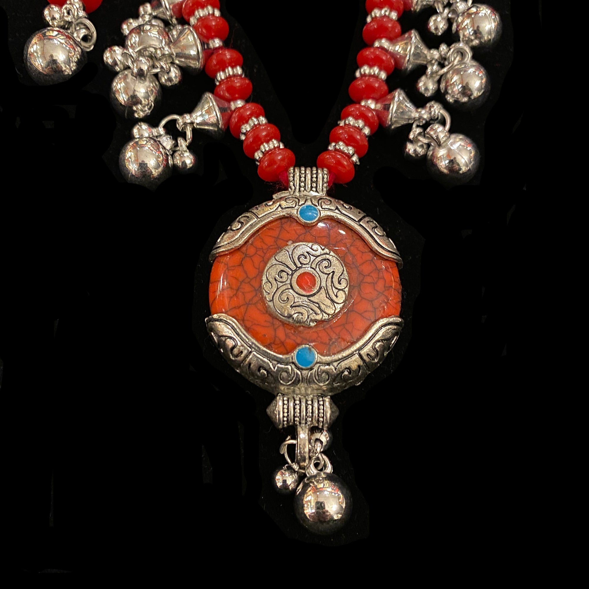 IF Red Stone Metal Necklace 1 - Vintage India NYC