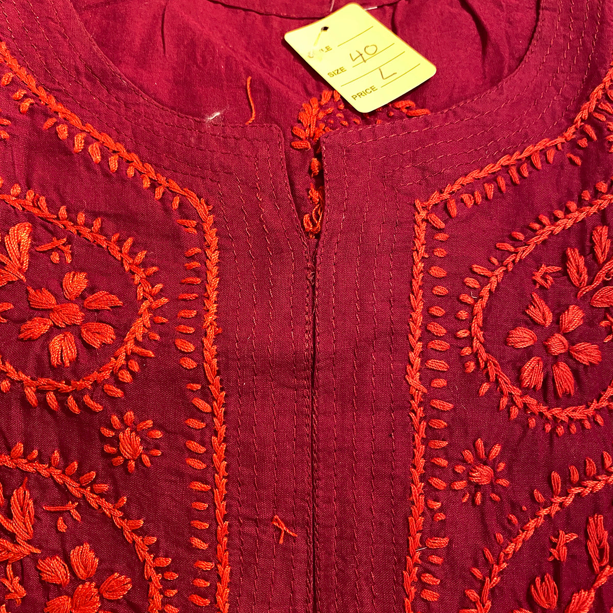 AR Long Embroidered Cotton Tunic Kurtis- L - Vintage India NYC