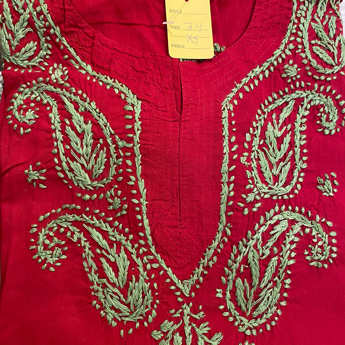 AR Short Embroidered Cotton Tunic Kurti-XS - Vintage India NYC