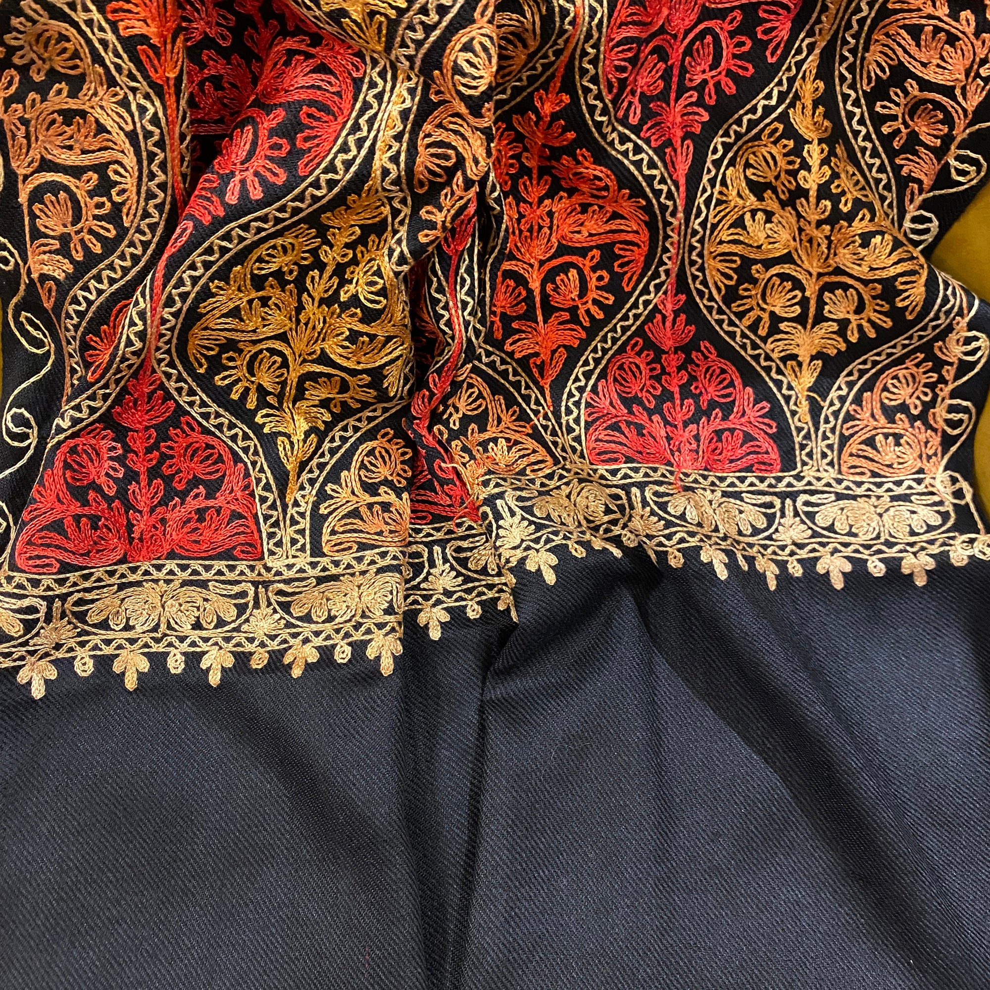 Black Embroidered Shawl - Vintage India NYC