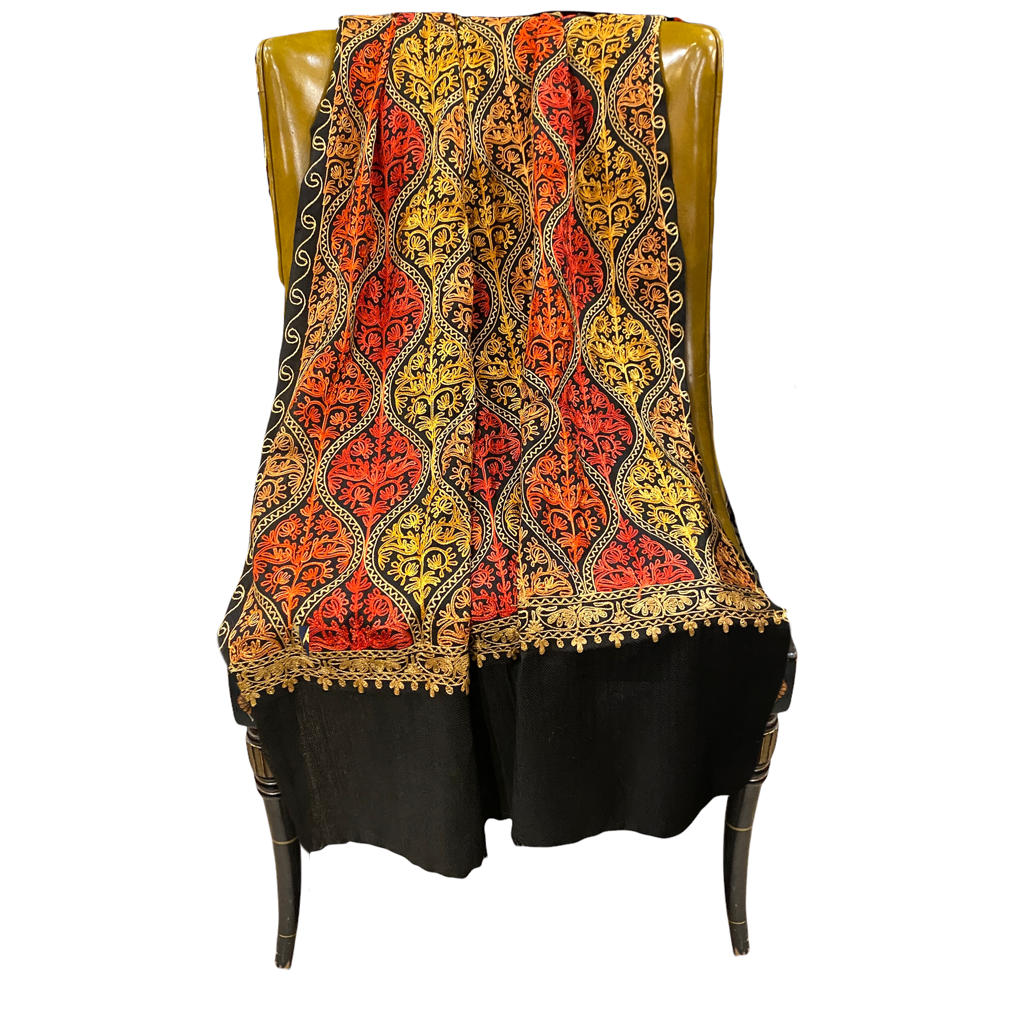 Black Embroidered Shawl - Vintage India NYC