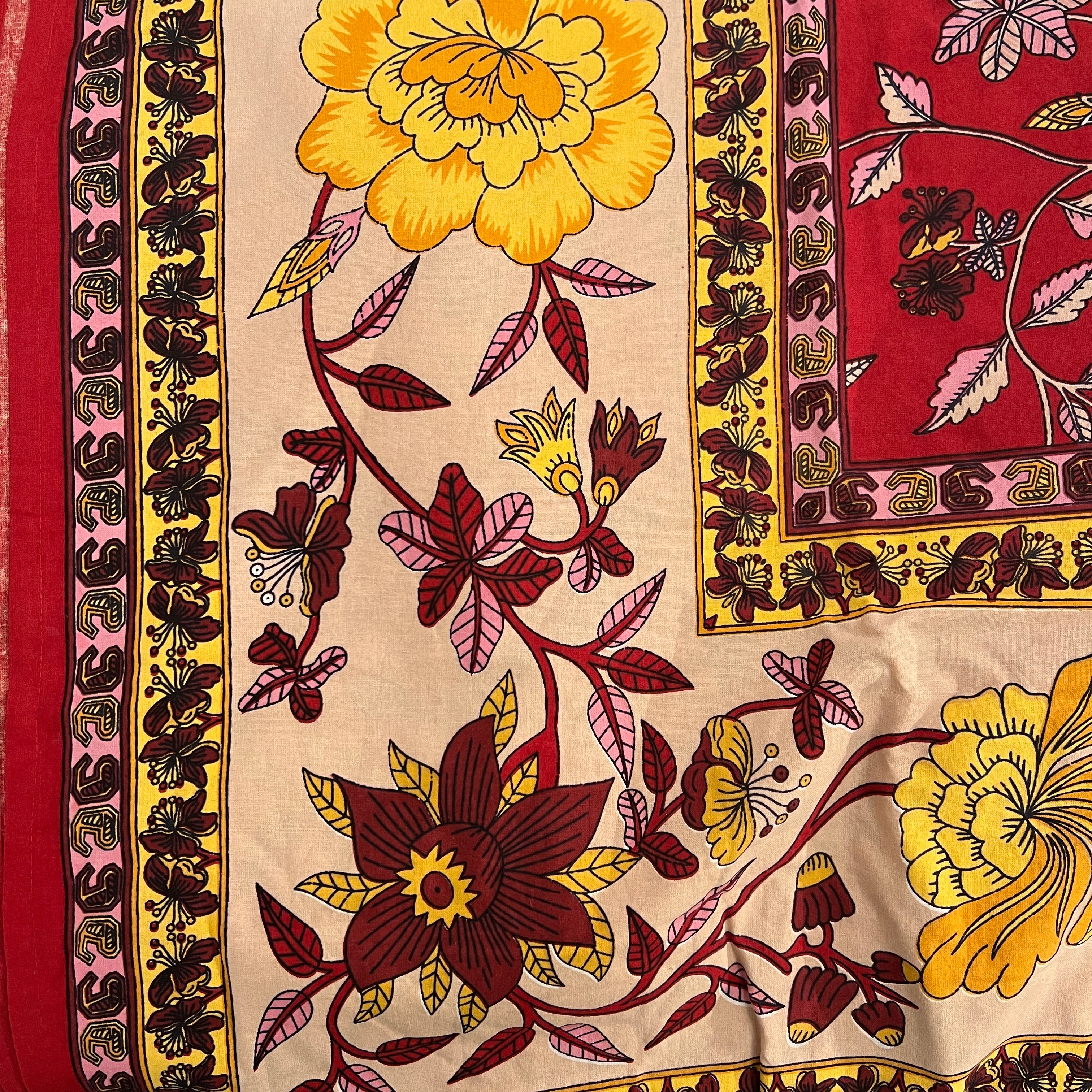 LH Red & Pink Floral Bedcover-Queen - Vintage India NYC