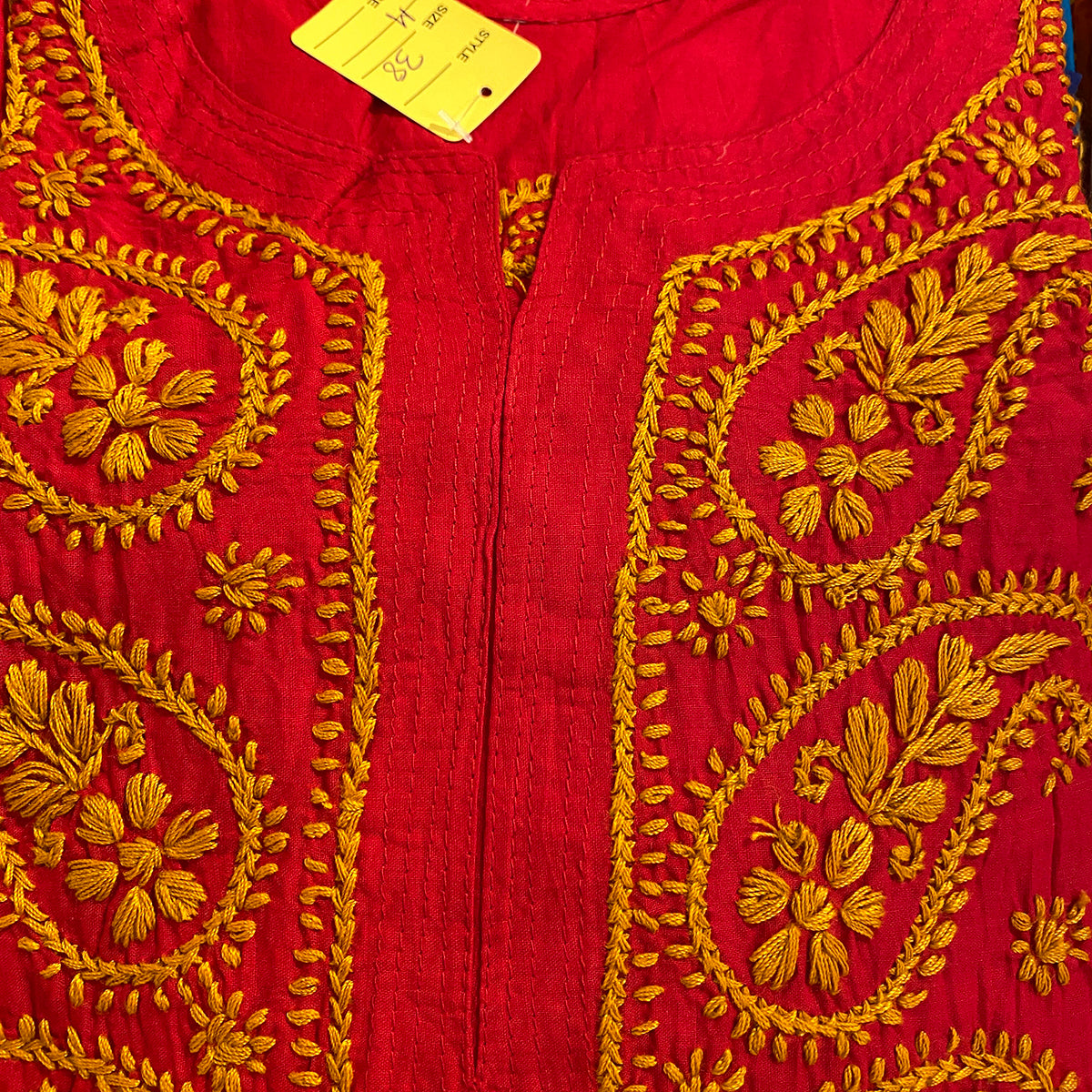 AR Long Embroidered Cotton Tunic Kurtis - M - Vintage India NYC