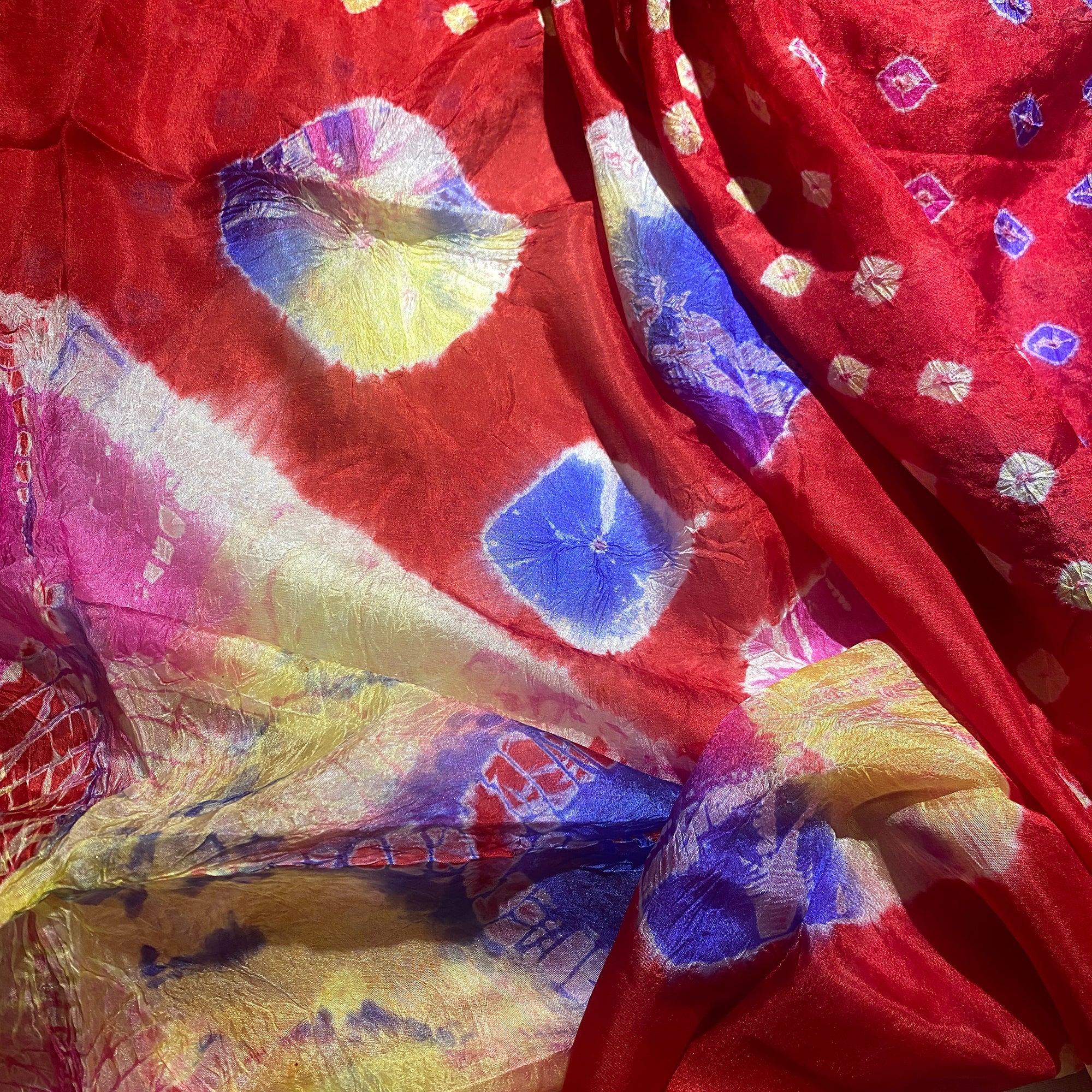 LH Bandhani Tie Dye Pure Silk Scarves - Vintage India NYC