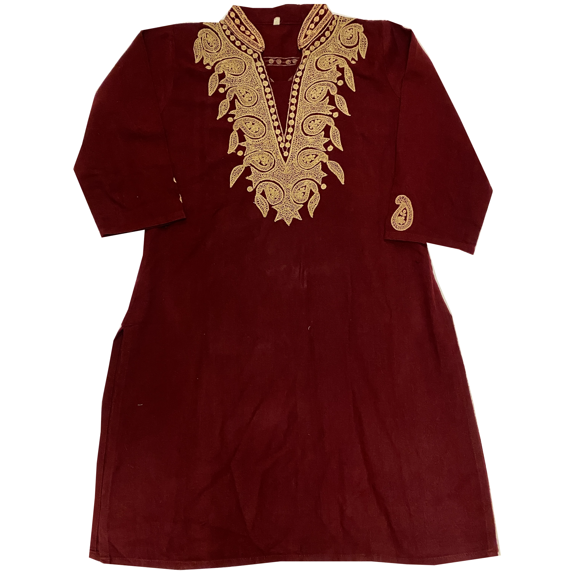 Maroon embroidered woolen Kurti- Size-38 - Vintage India NYC