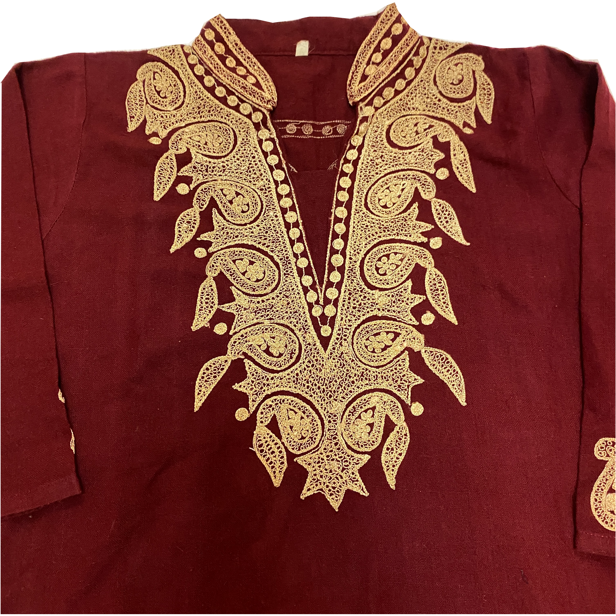 Maroon embroidered woolen Kurti- Size-38 - Vintage India NYC