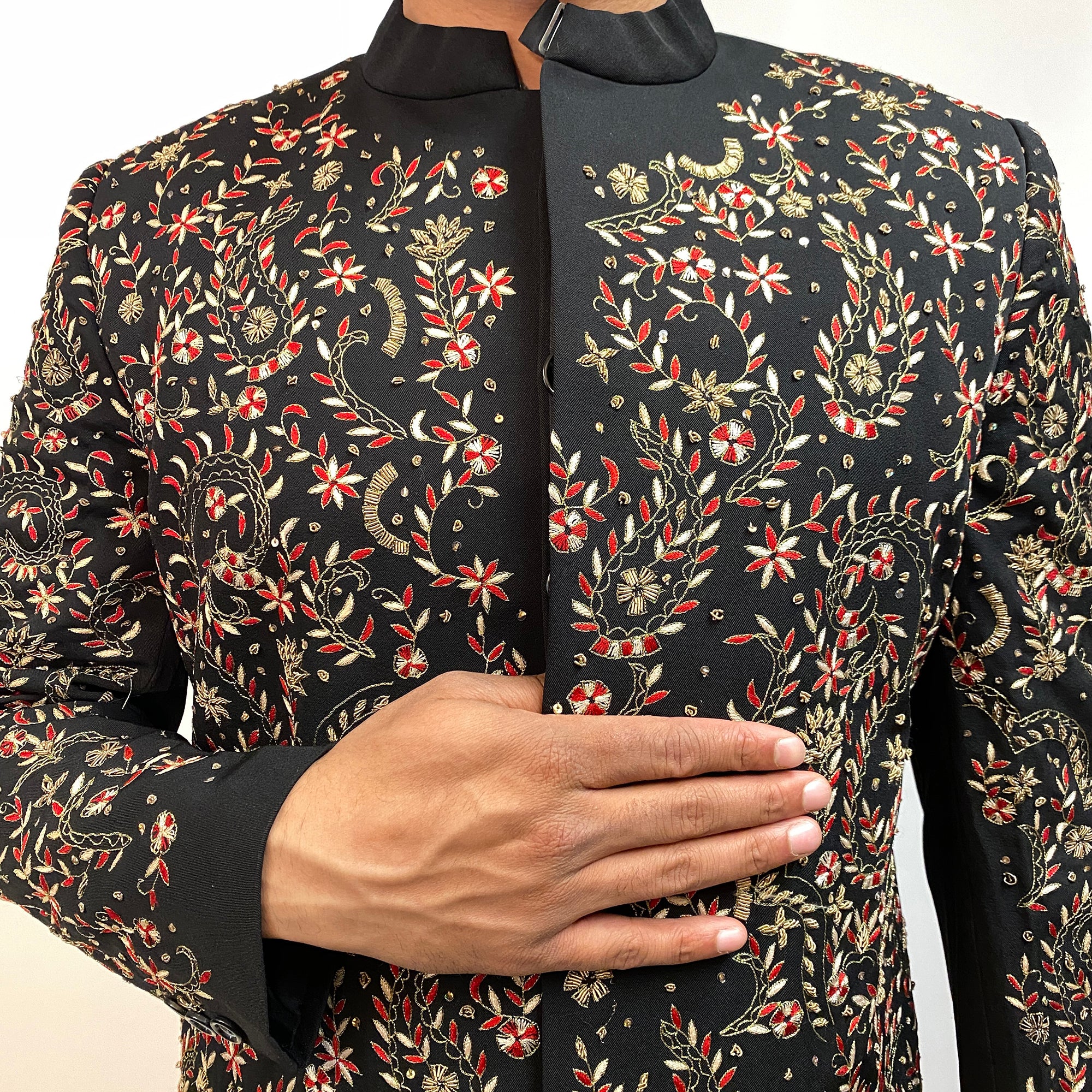 Black Sherwani with Embroidery - Vintage India NYC