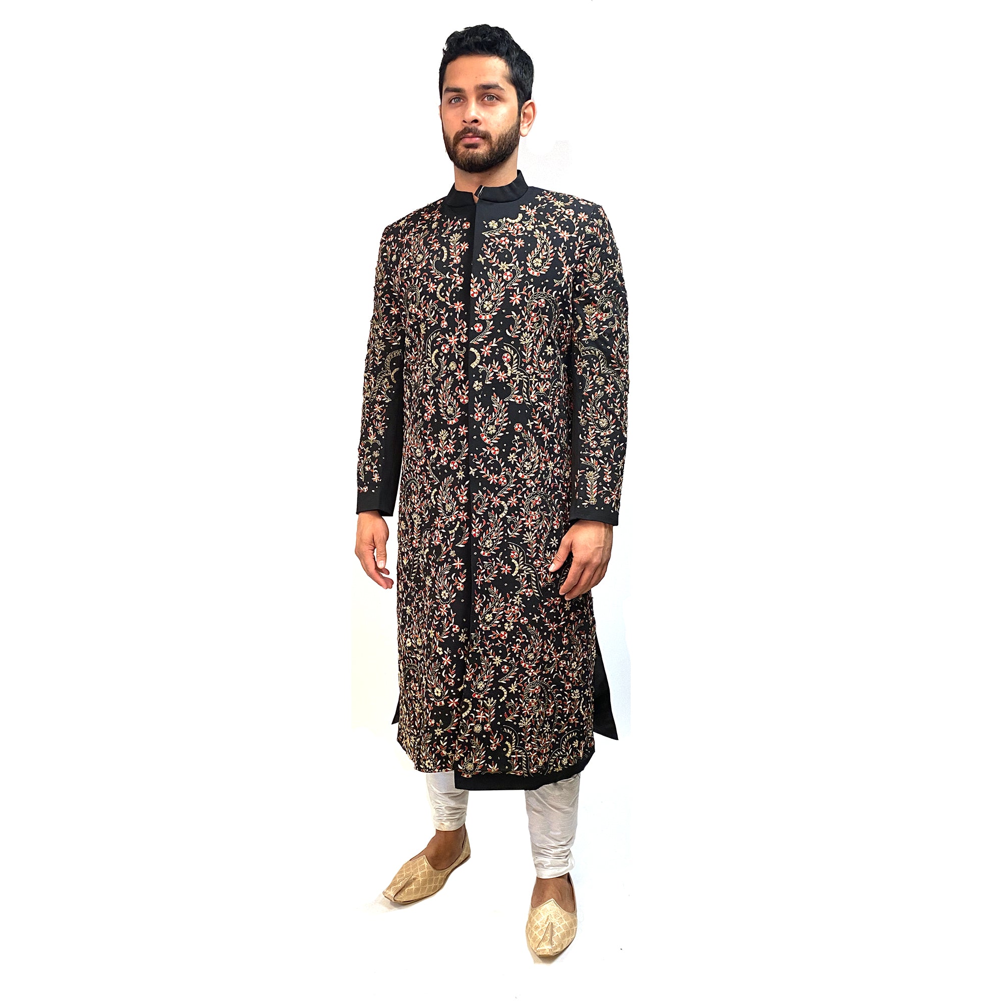 Black Sherwani with Embroidery - Vintage India NYC