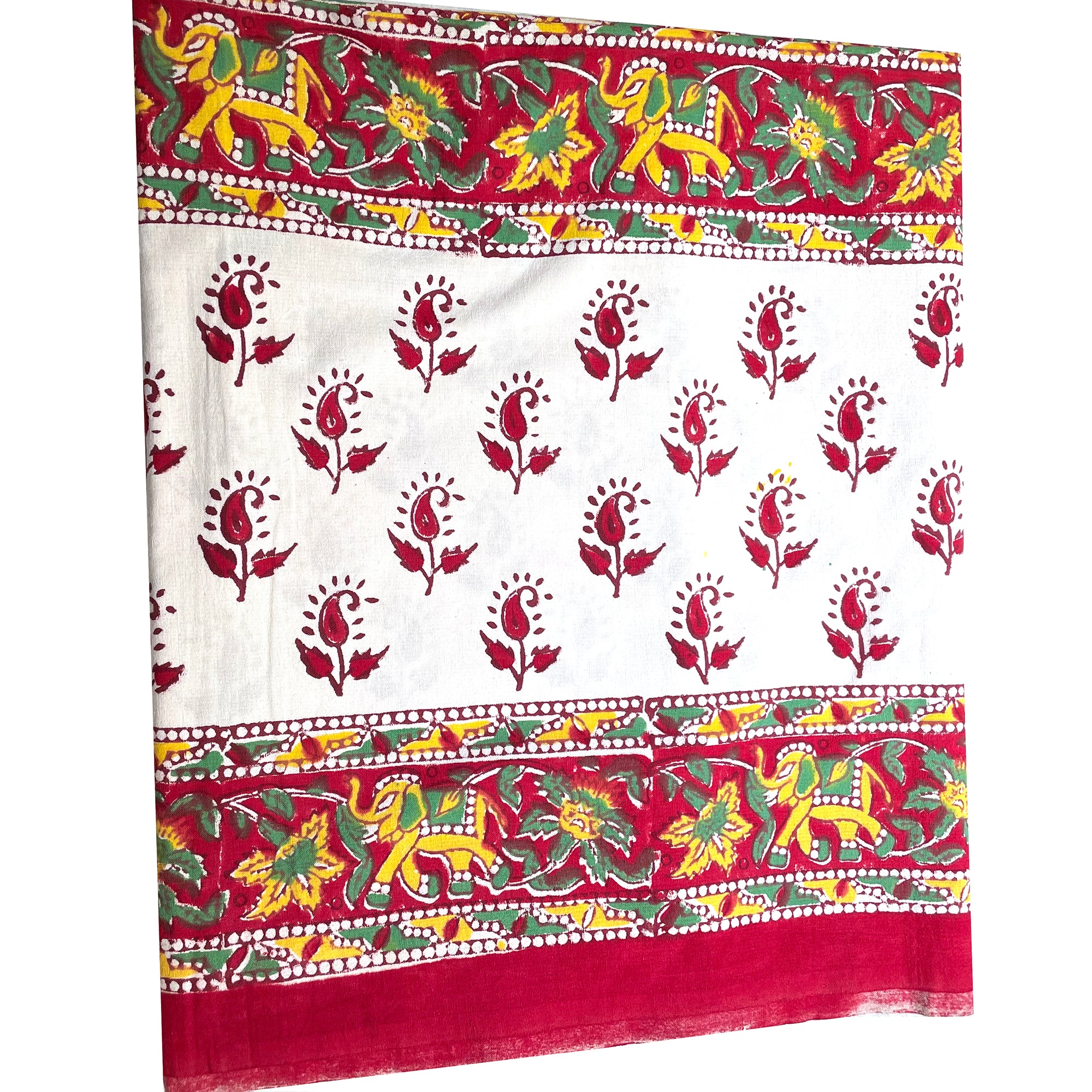 AR Blockprint Tablecloth with 12 Napkins - Vintage India NYC