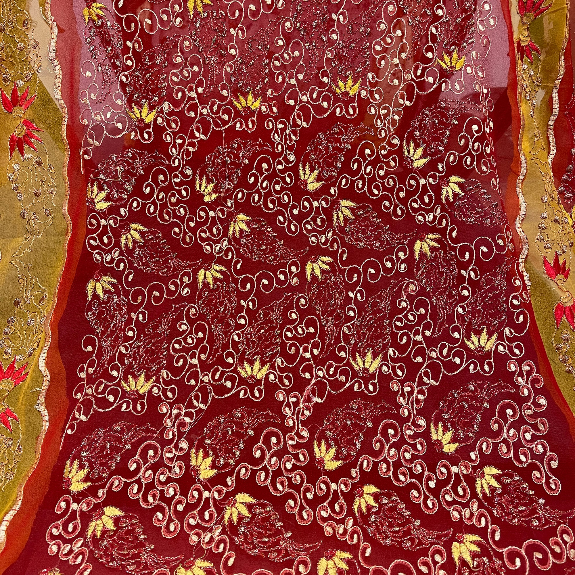 Vintage Red & Yellow Dupatta Scarf 8666 - Vintage India NYC