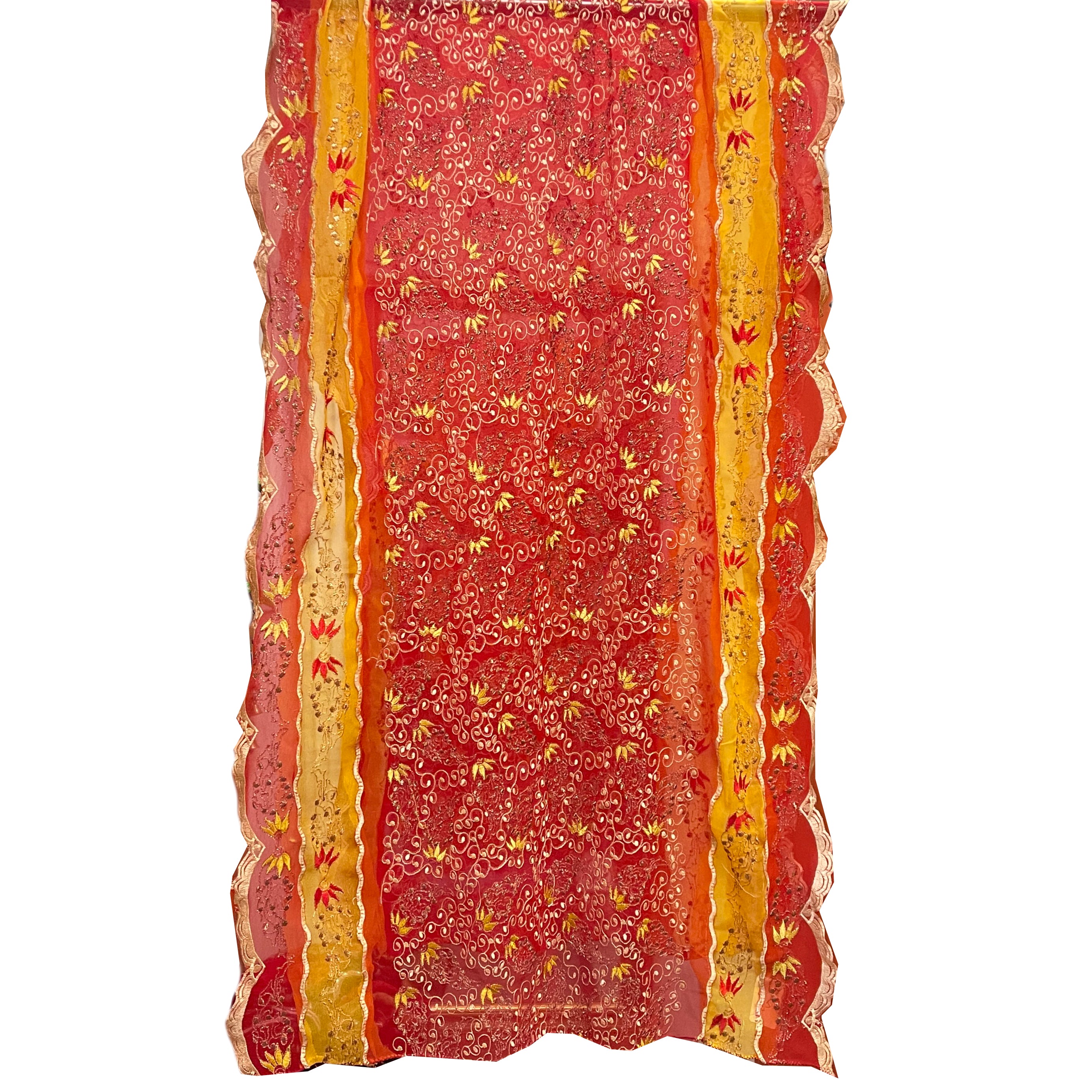 Vintage Red & Yellow Dupatta Scarf 8666 - Vintage India NYC