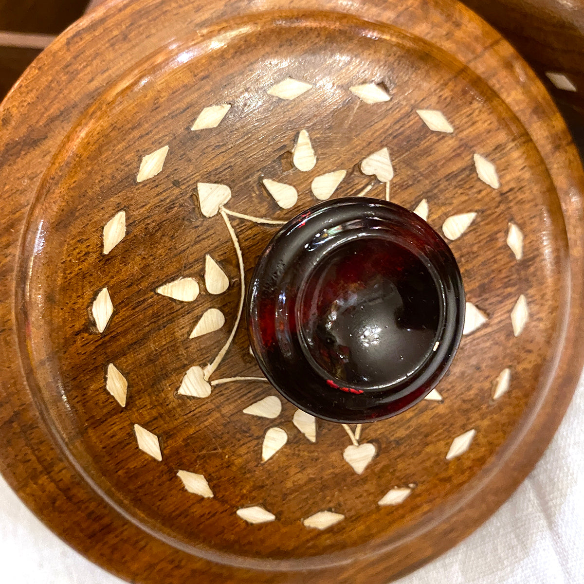 4 Partition Round wood Box-3 Sizes - Vintage India NYC