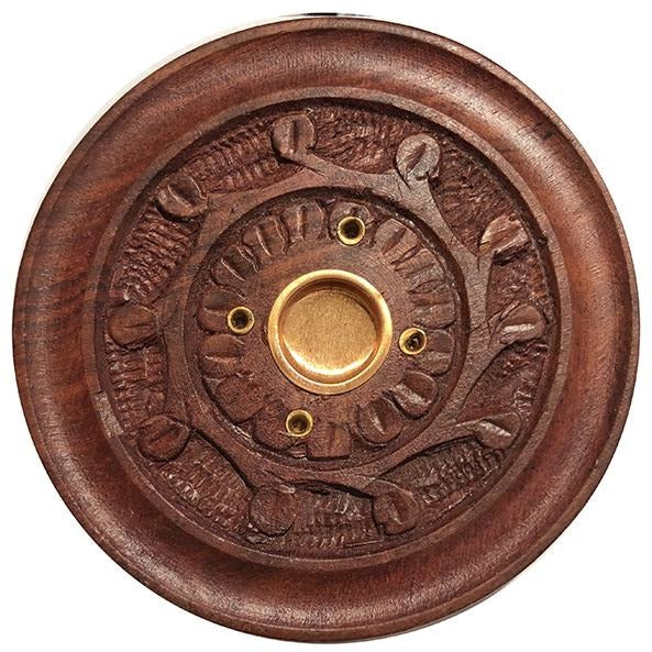 OS Handmade Round Wooden Incense Holder - Vintage India NYC