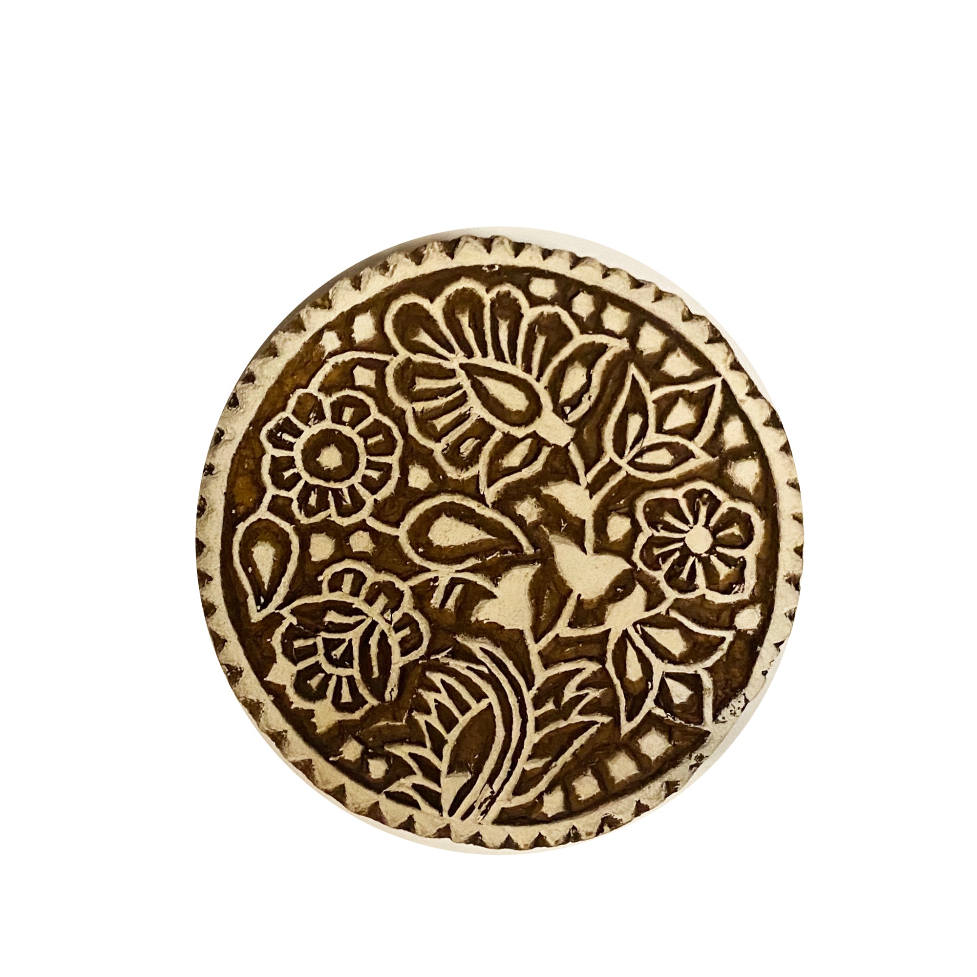 Round Floral Wood Block 4 inch - Vintage India NYC