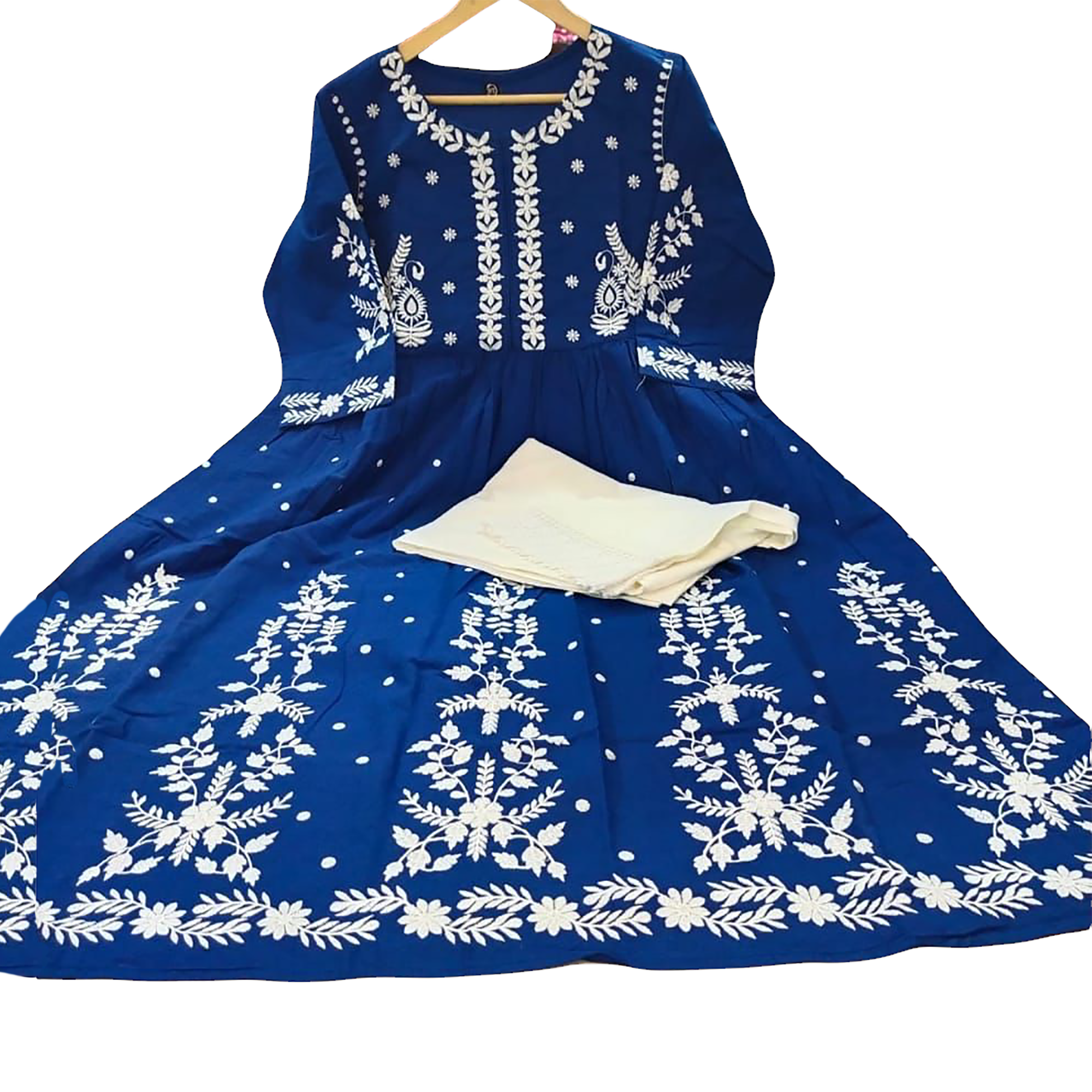 Anarkali Gown with Chikan Embroidery - Vintage India NYC