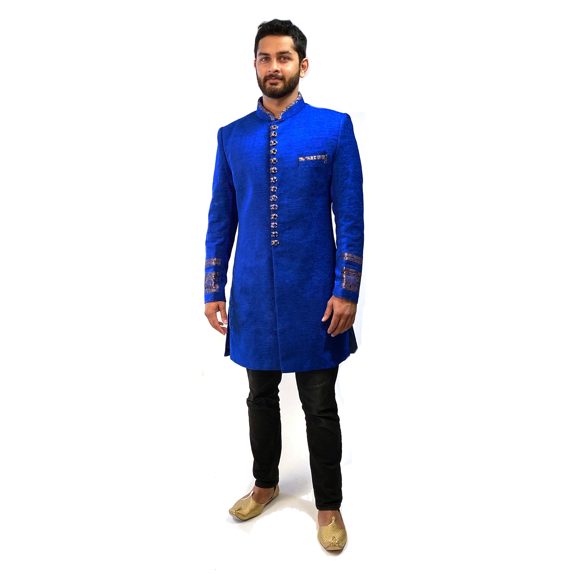 Royal Blue Indowestern Sherwani - Vintage India NYC