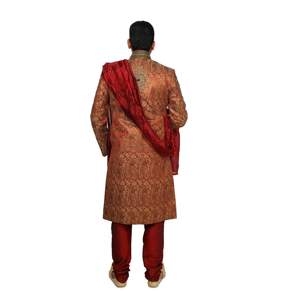 VM Coral Brocade Sherwani - Vintage India NYC