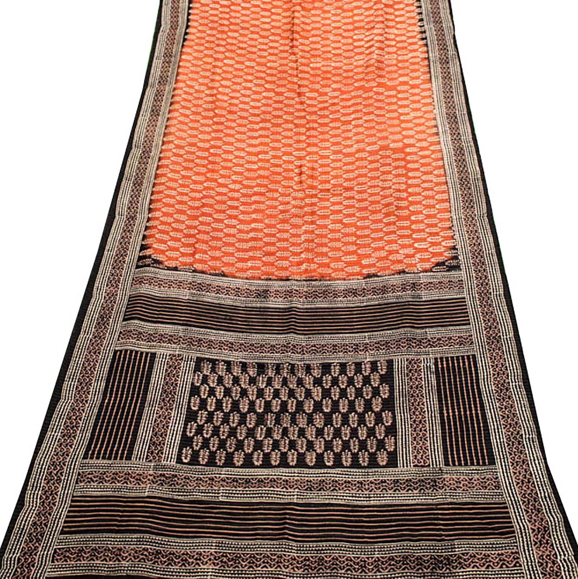 Rust & Black BlockPrint Cotton Saree - Vintage India NYC