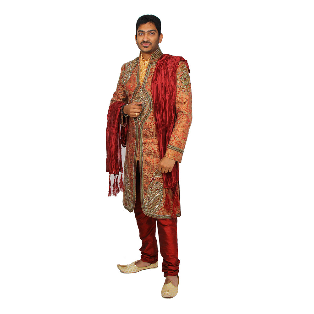 VM Coral Brocade Sherwani - Vintage India NYC