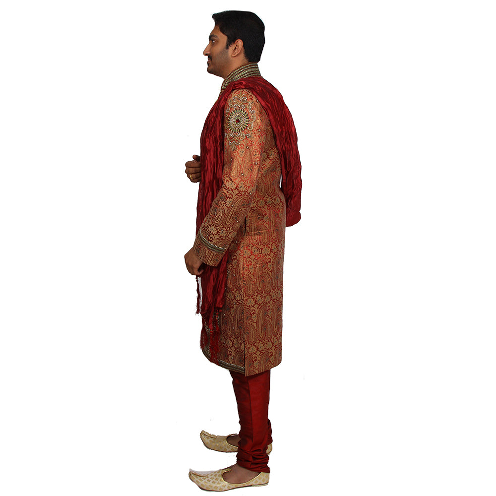 VM Coral Brocade Sherwani - Vintage India NYC