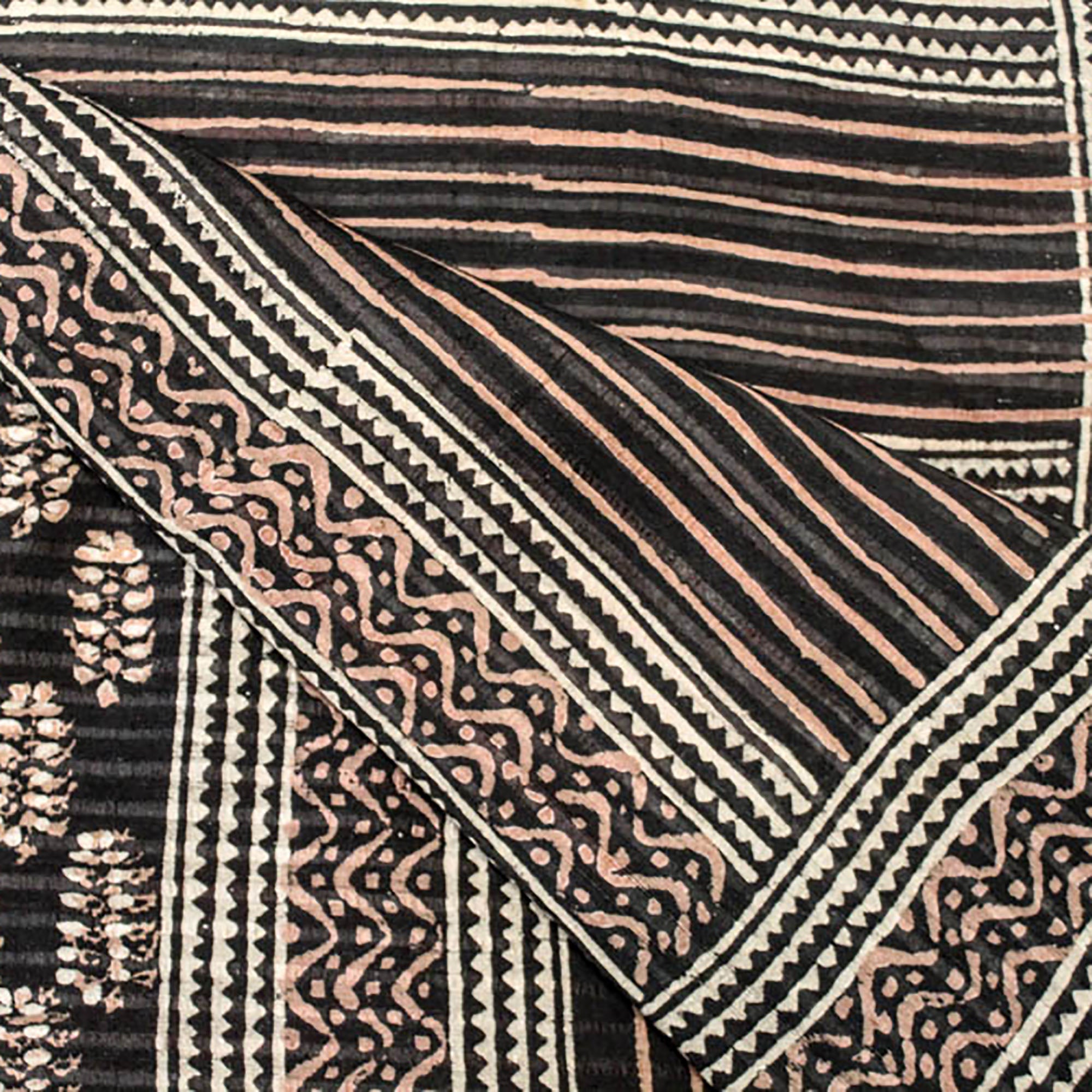 Rust & Black BlockPrint Cotton Saree - Vintage India NYC