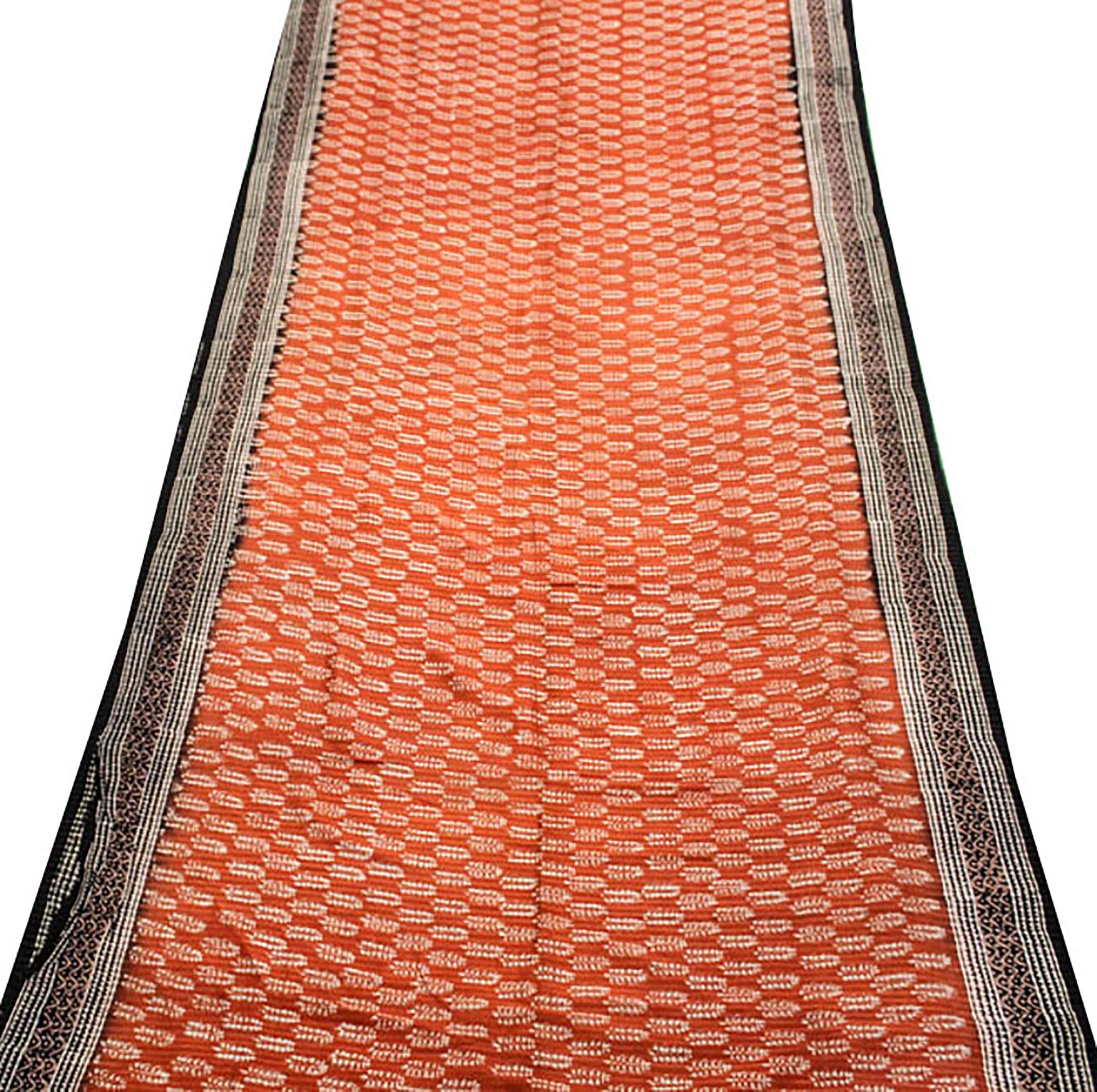 Rust & Black BlockPrint Cotton Saree - Vintage India NYC