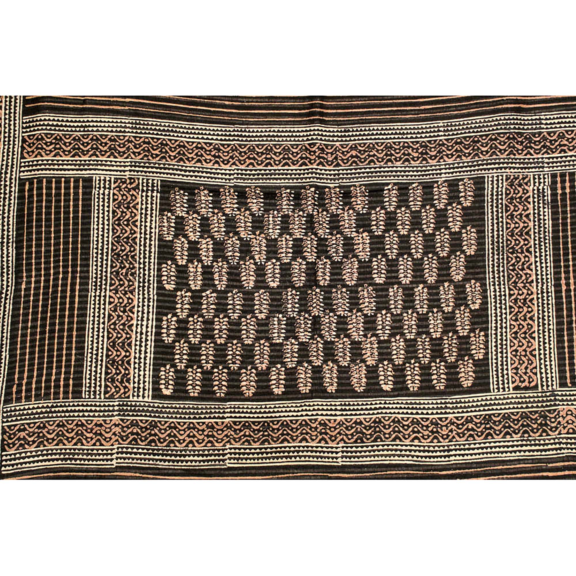 Rust & Black BlockPrint Cotton Saree - Vintage India NYC