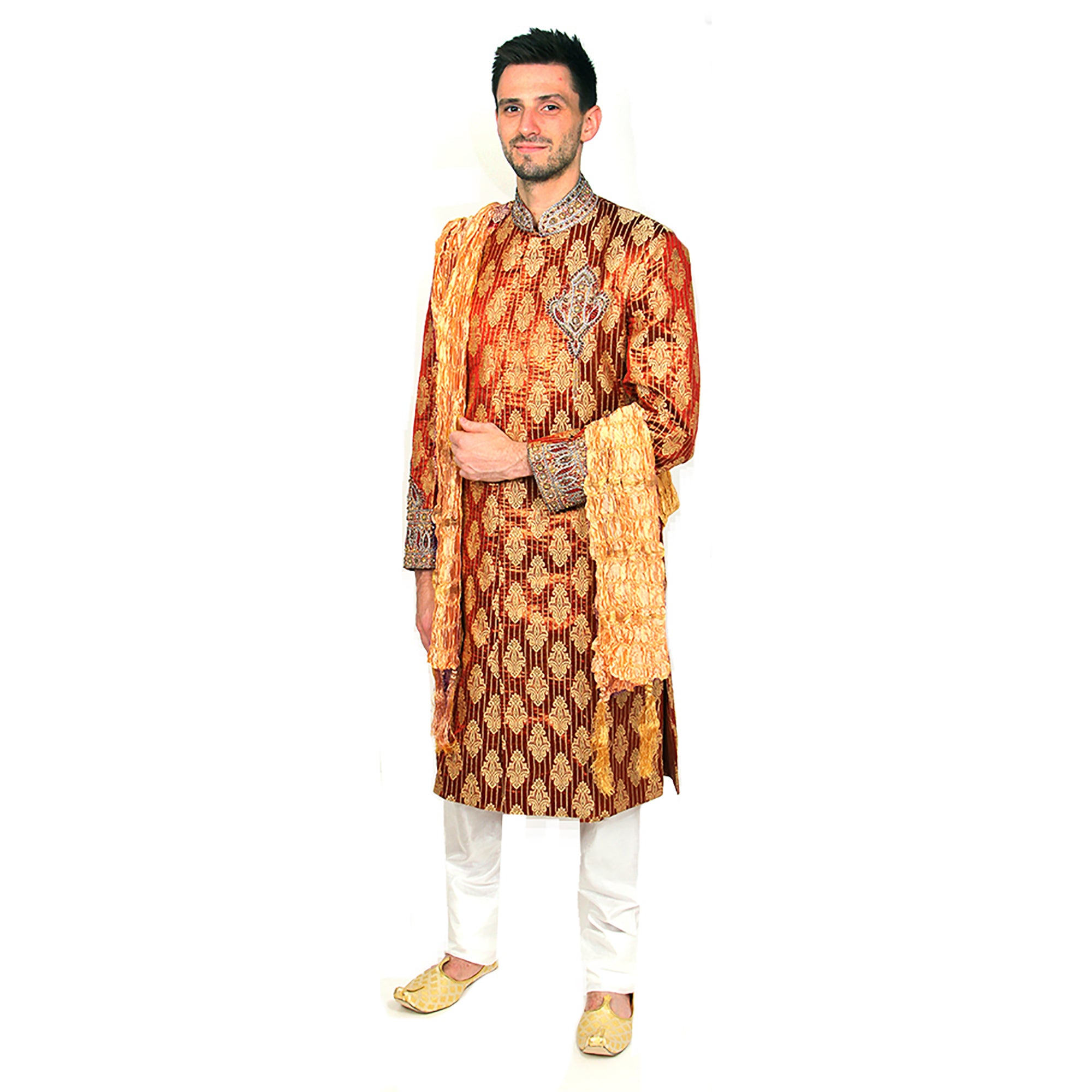 VM Rust brocade sherwani - Vintage India NYC