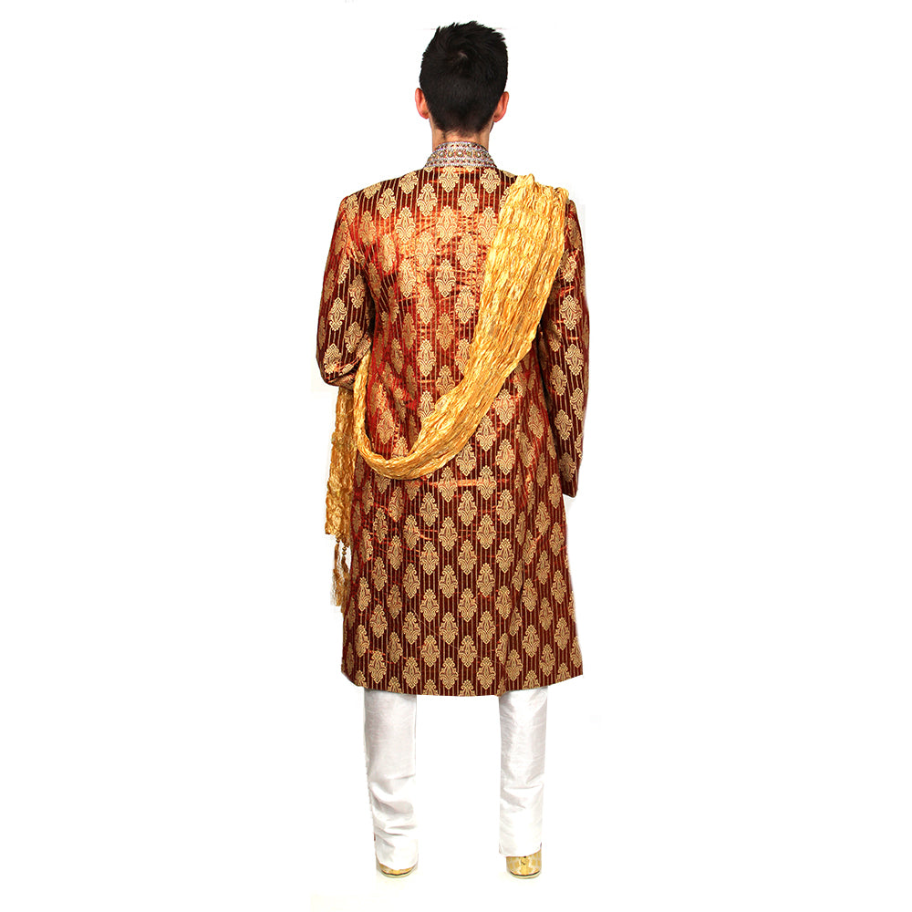 VM Rust brocade sherwani - Vintage India NYC