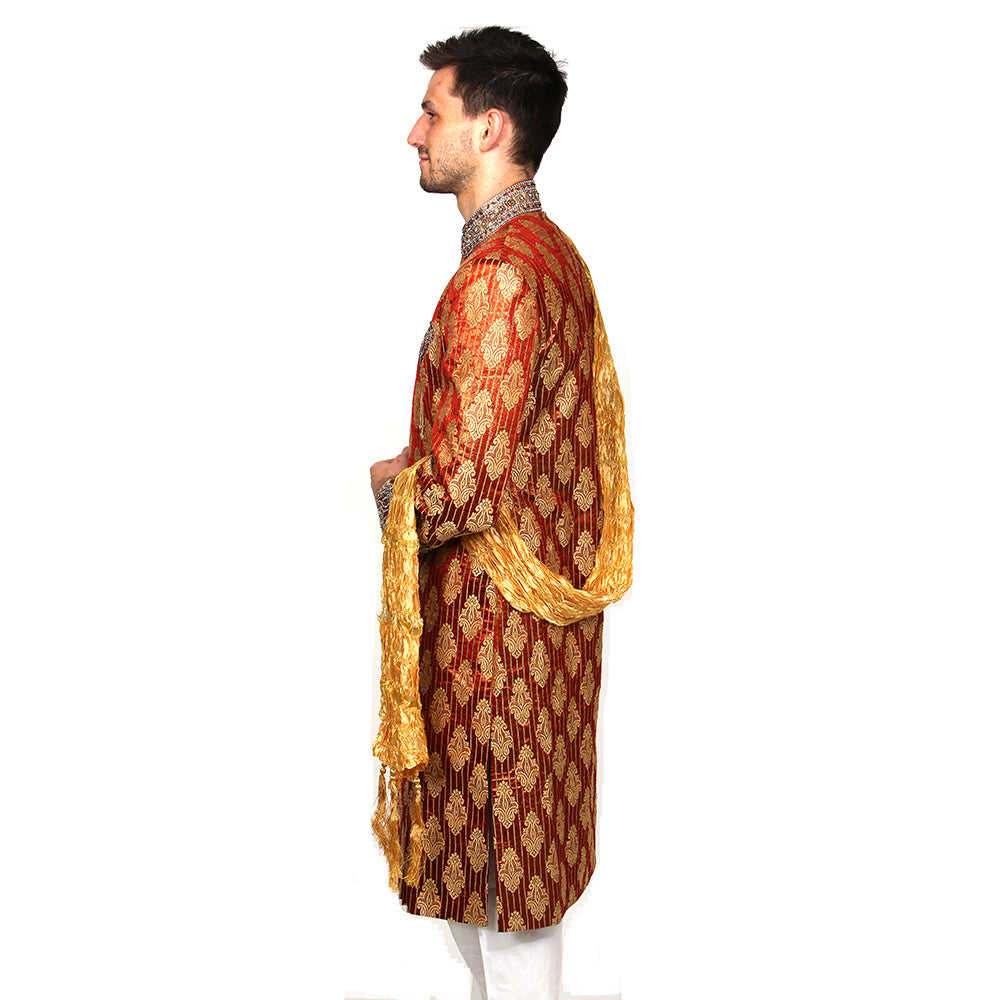 VM Rust brocade sherwani - Vintage India NYC