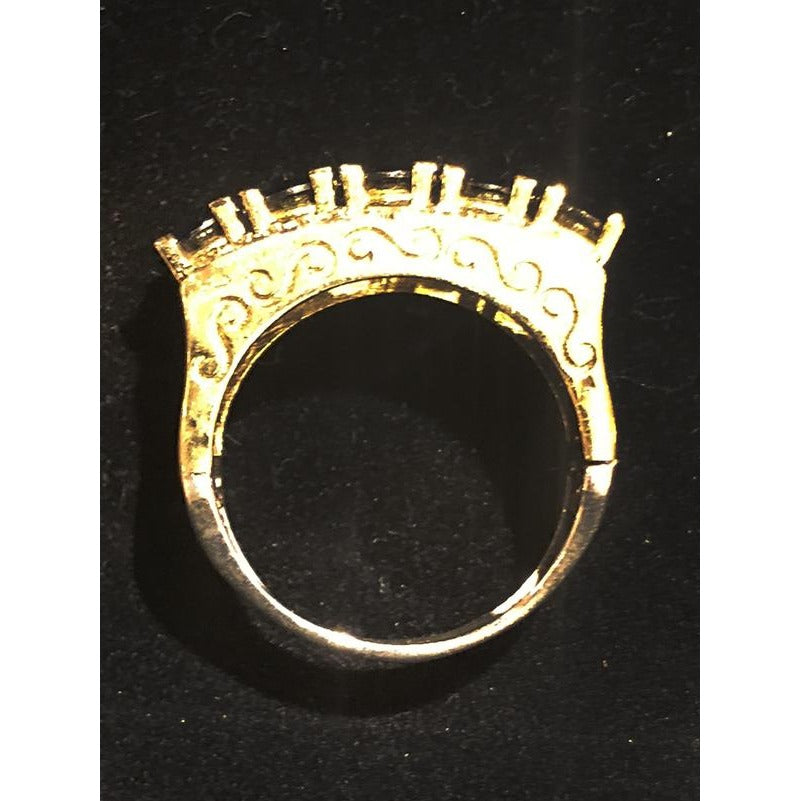 Gold plated silver ring with sapphire zirconium stones - Vintage India NYC