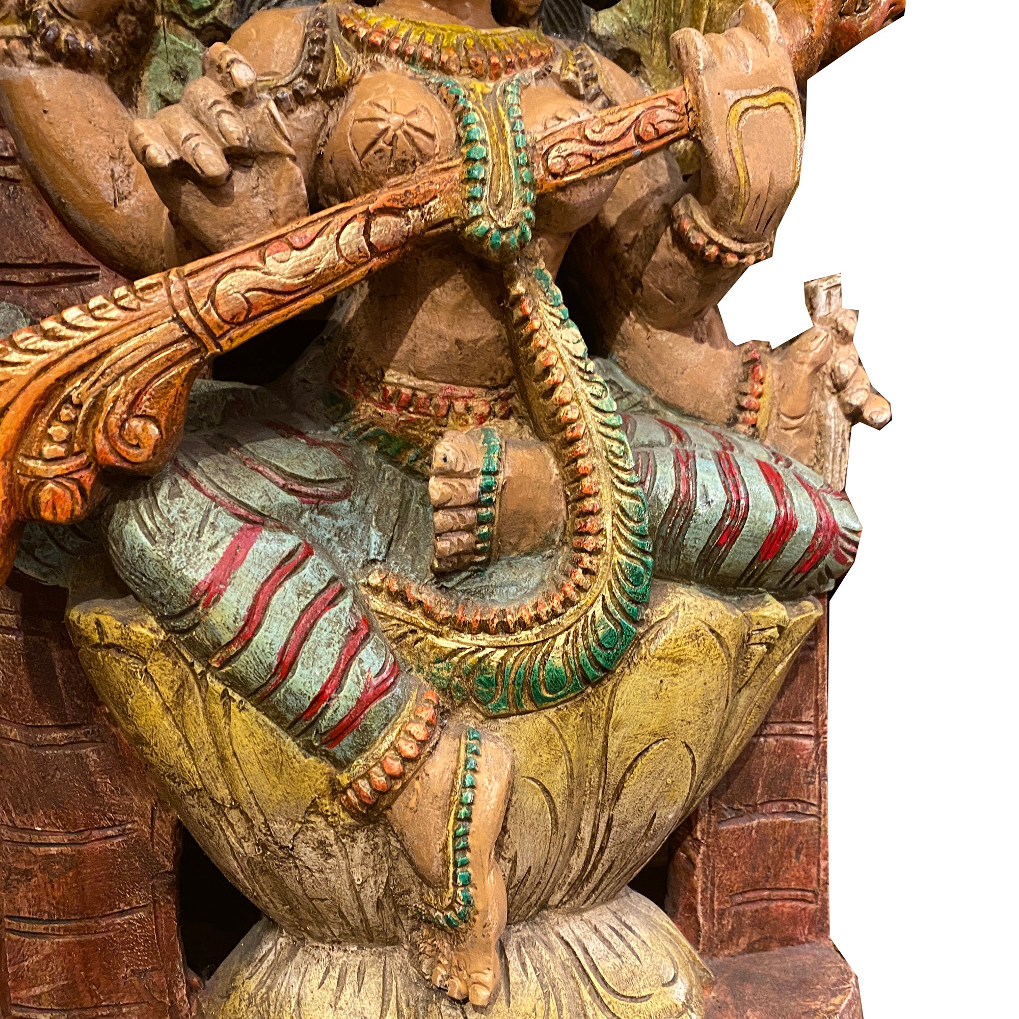 Saraswati Hand-painted & Carved Murti - Vintage India NYC