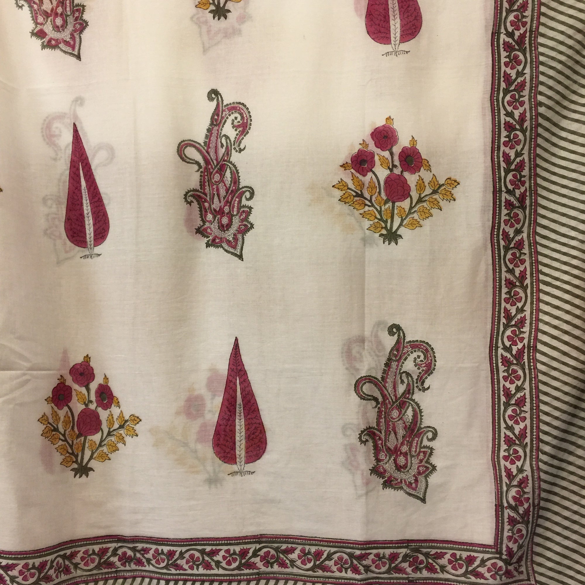 Botanical Mughal Block Print Sarongs/Scarves - Vintage India NYC