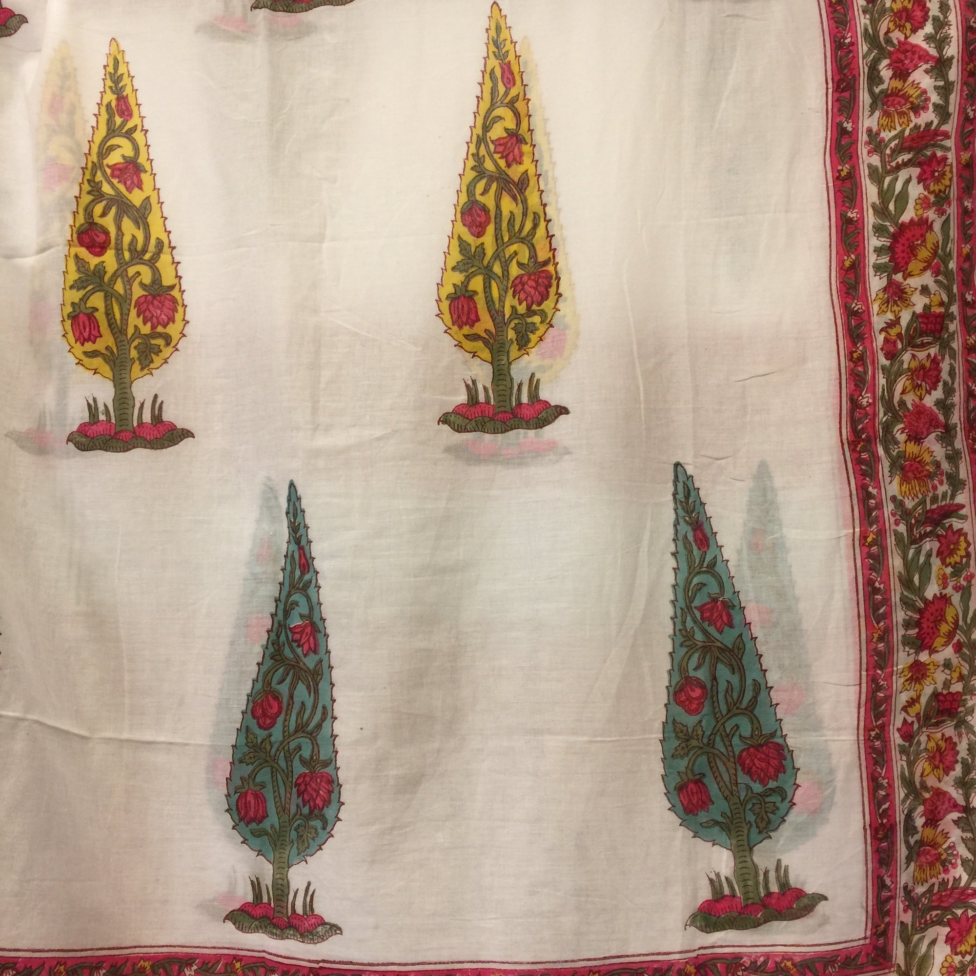 Botanical Mughal Block Print Sarongs/Scarves - Vintage India NYC