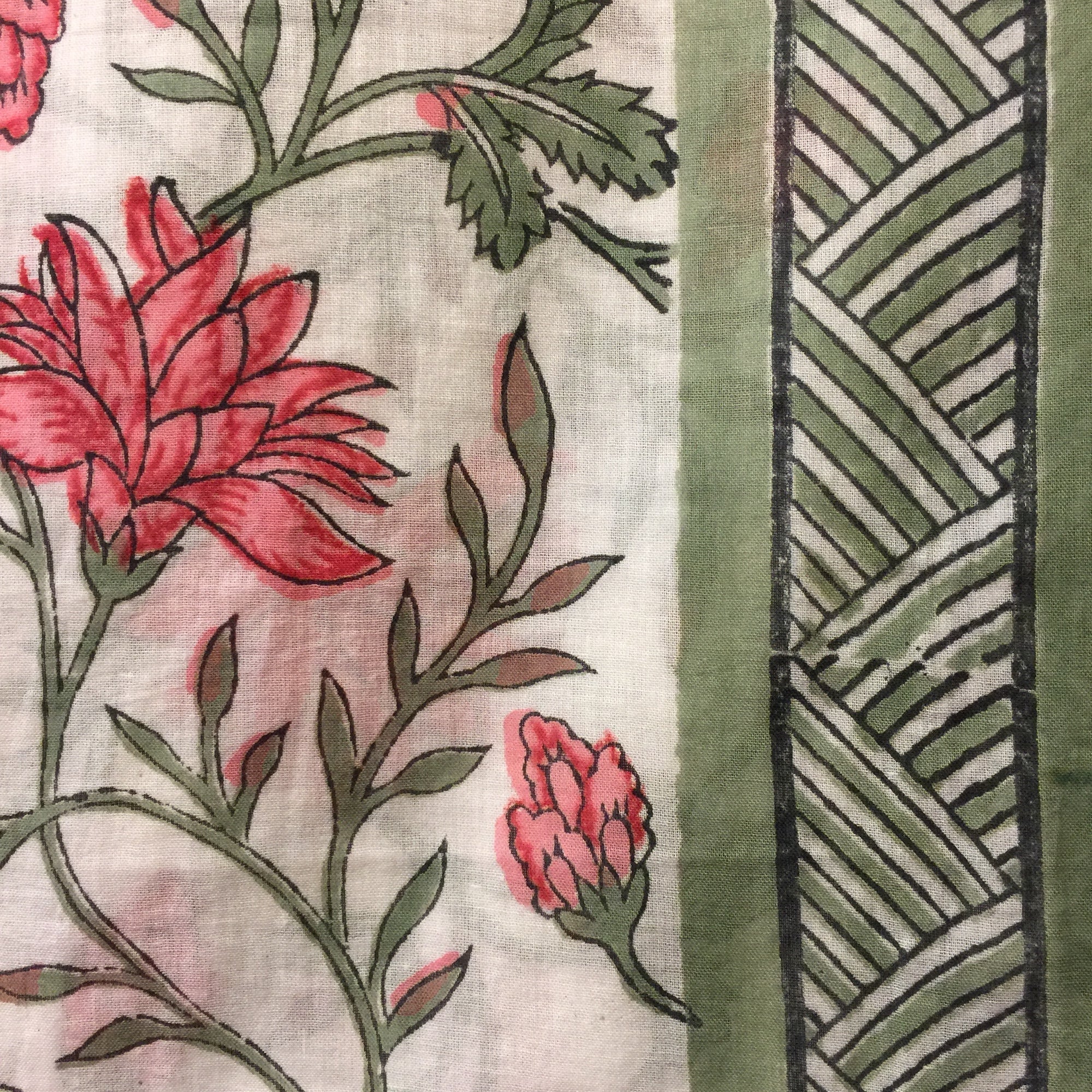 Botanical Mughal Block Print Sarongs/Scarves - Vintage India NYC