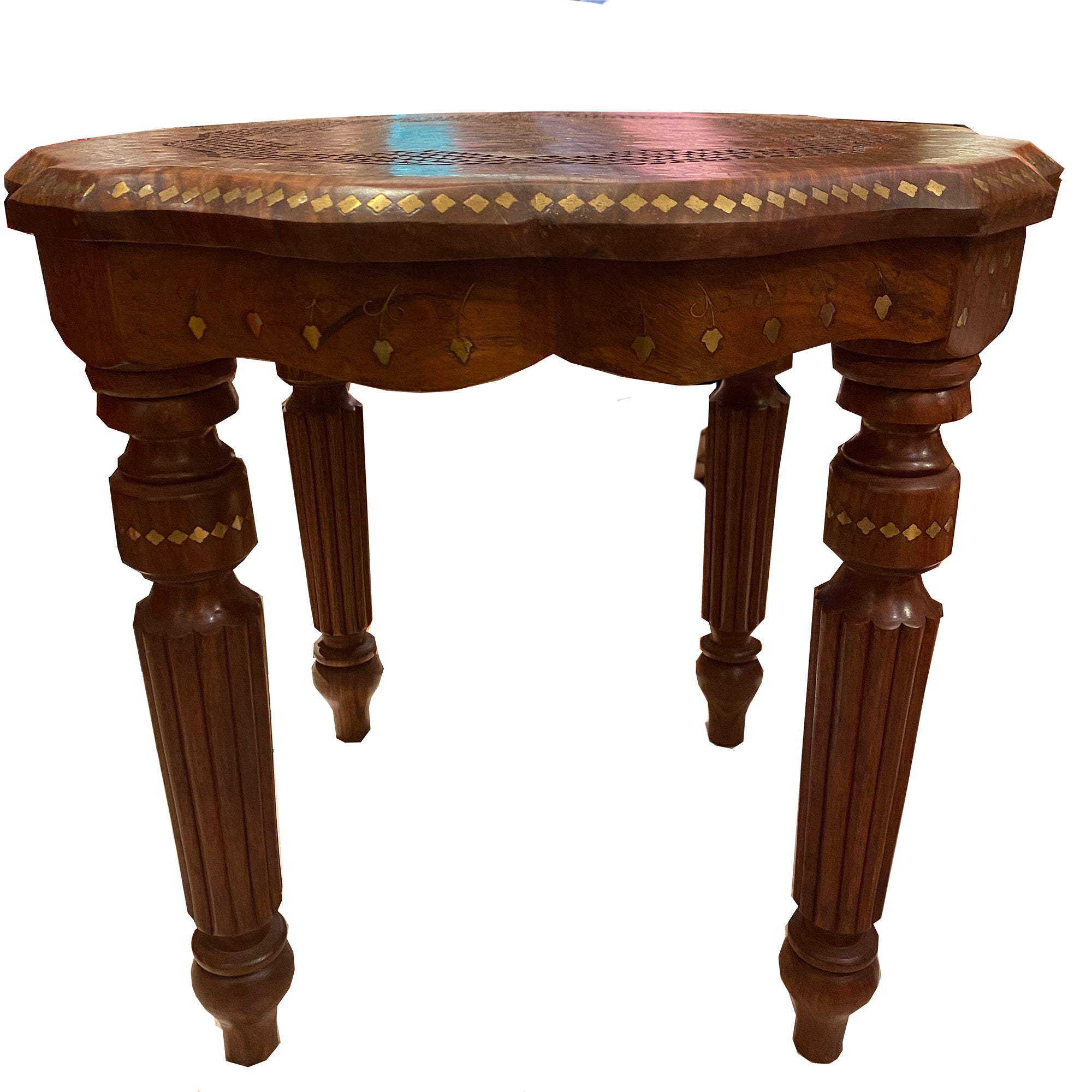 Hand Carved Wooden Side Table - Vintage India NYC