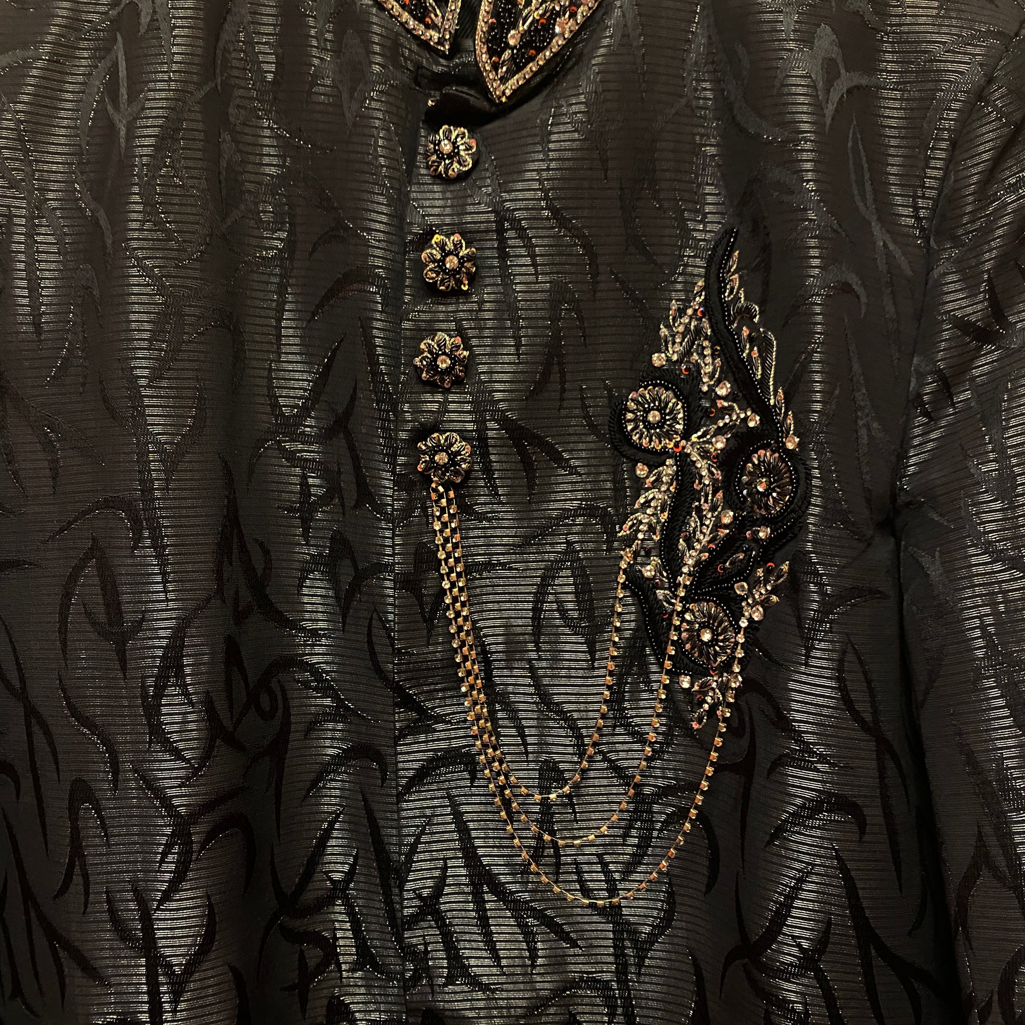 Shiny Black Steel Brocade Sherwani - Vintage India NYC