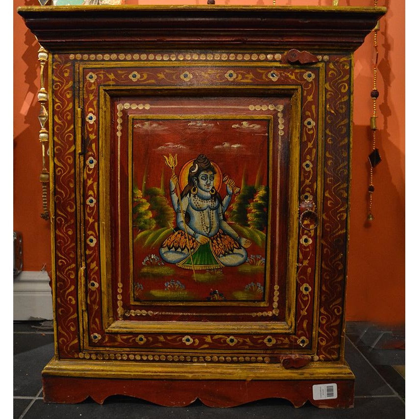 Hand-painted Shiva Wooden cabinet - Vintage India NYC